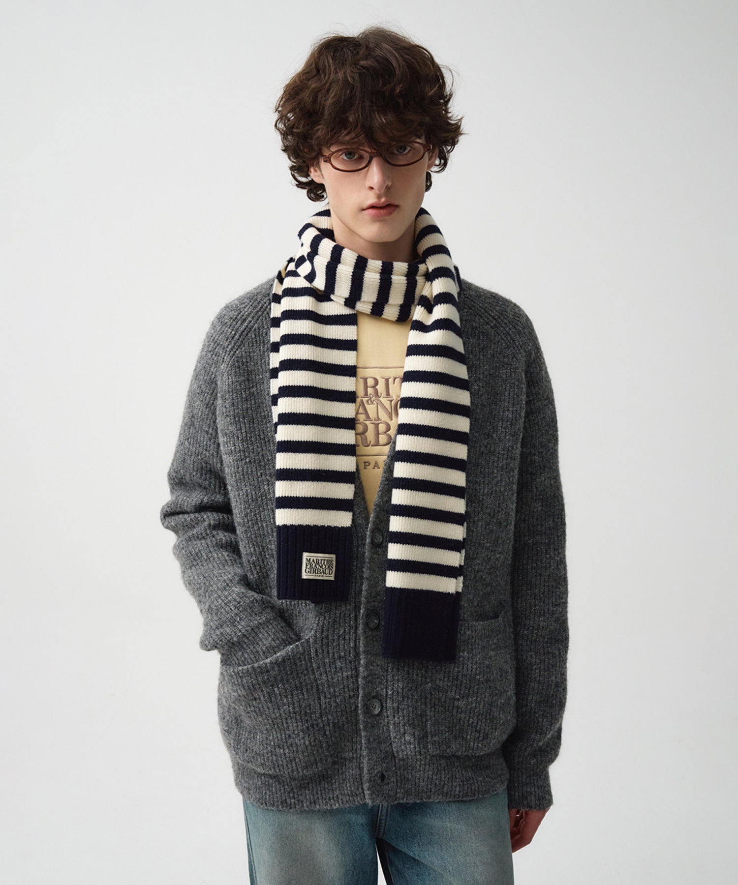 Marithe & Francois Girbaud - Hairy Overfit V Neck Cardigan (Gray) product image 1 | TRAB K-Fashion Australia