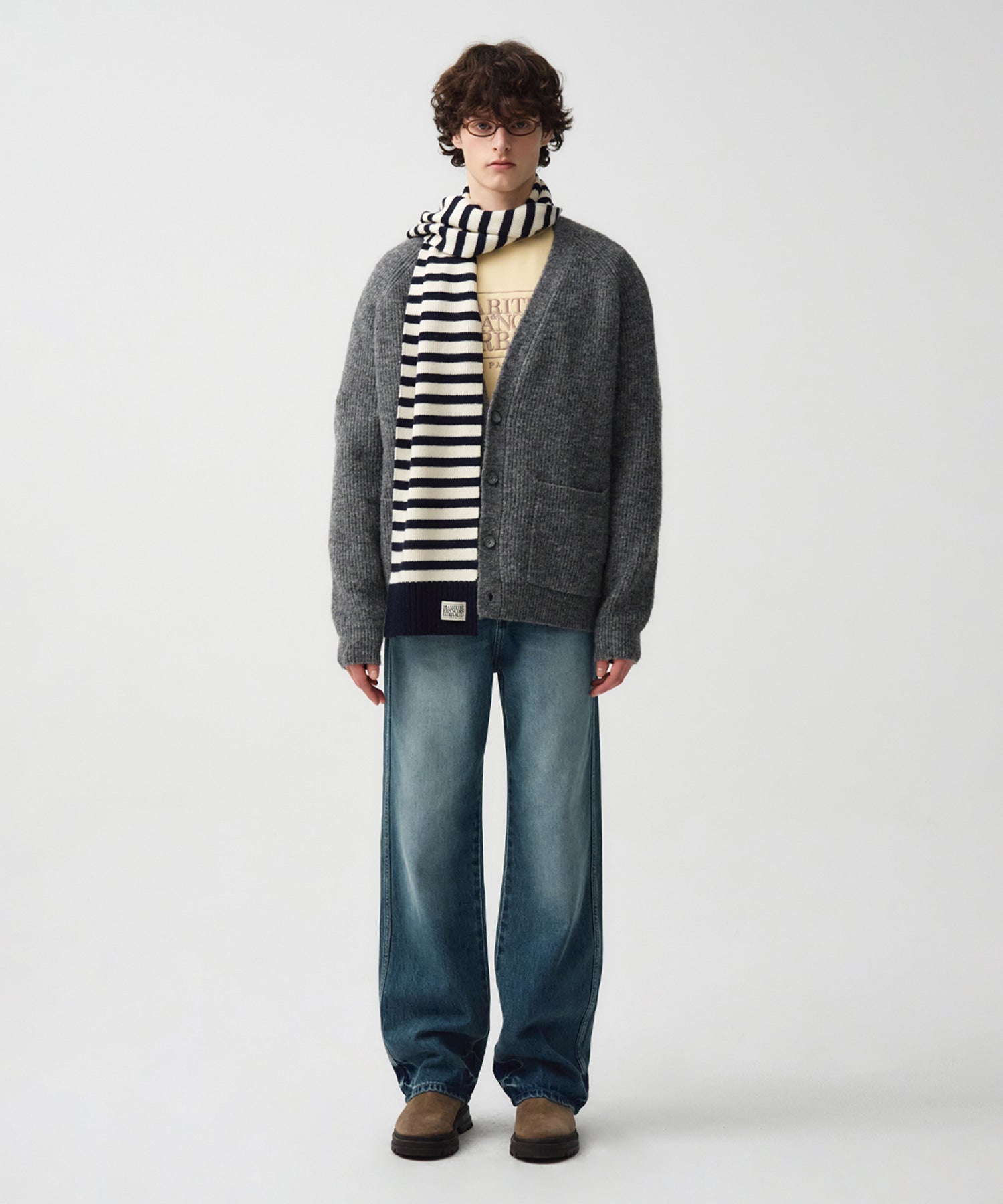 Marithe & Francois Girbaud - Hairy Overfit V Neck Cardigan (Gray) product image 2 | TRAB K-Fashion Australia