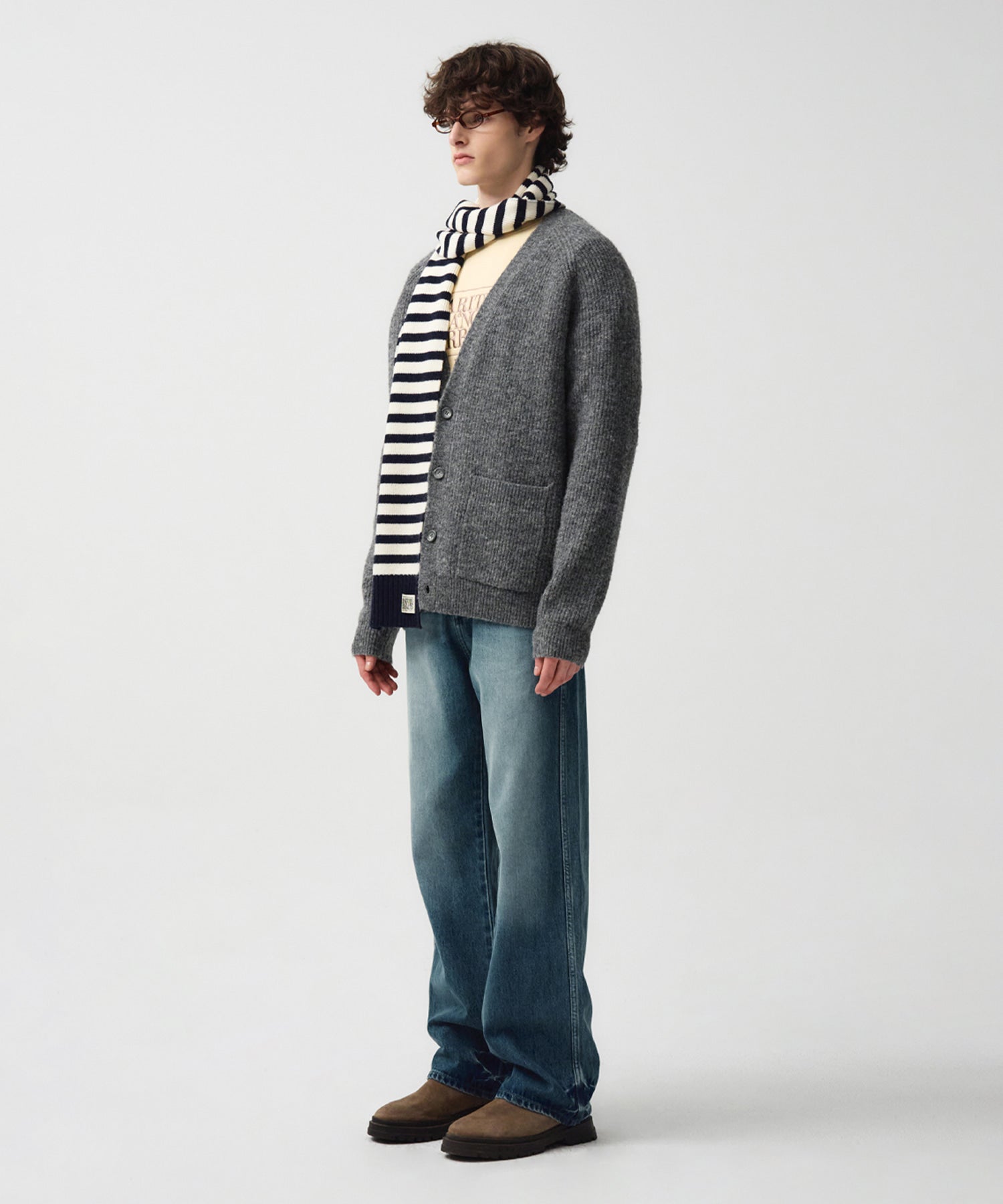 Marithe & Francois Girbaud - Hairy Overfit V Neck Cardigan (Gray) product image 3 | TRAB K-Fashion Australia