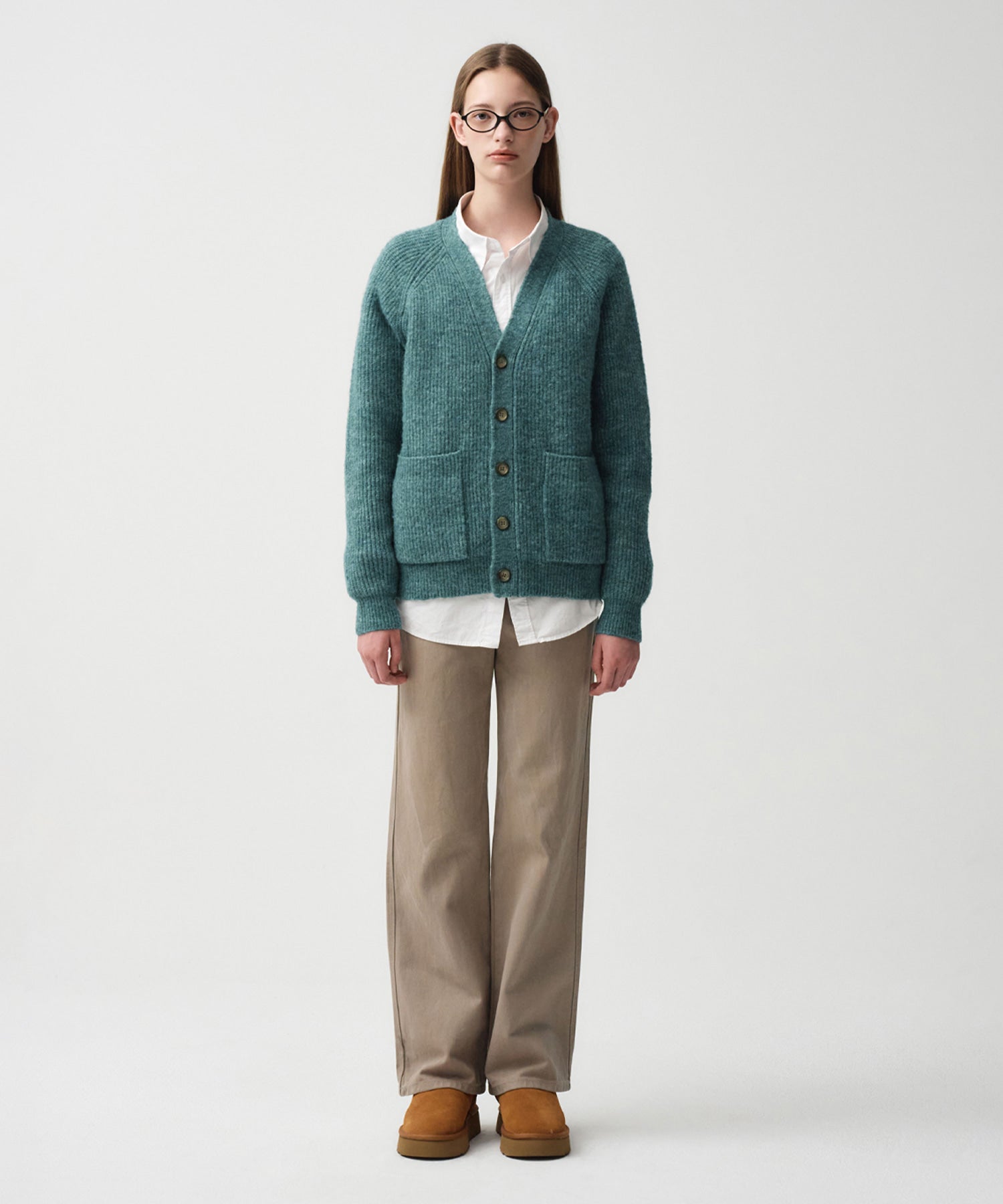 Marithe & Francois Girbaud - Hairy Overfit V Neck Cardigan (Mint) product image 4 | TRAB K-Fashion Australia