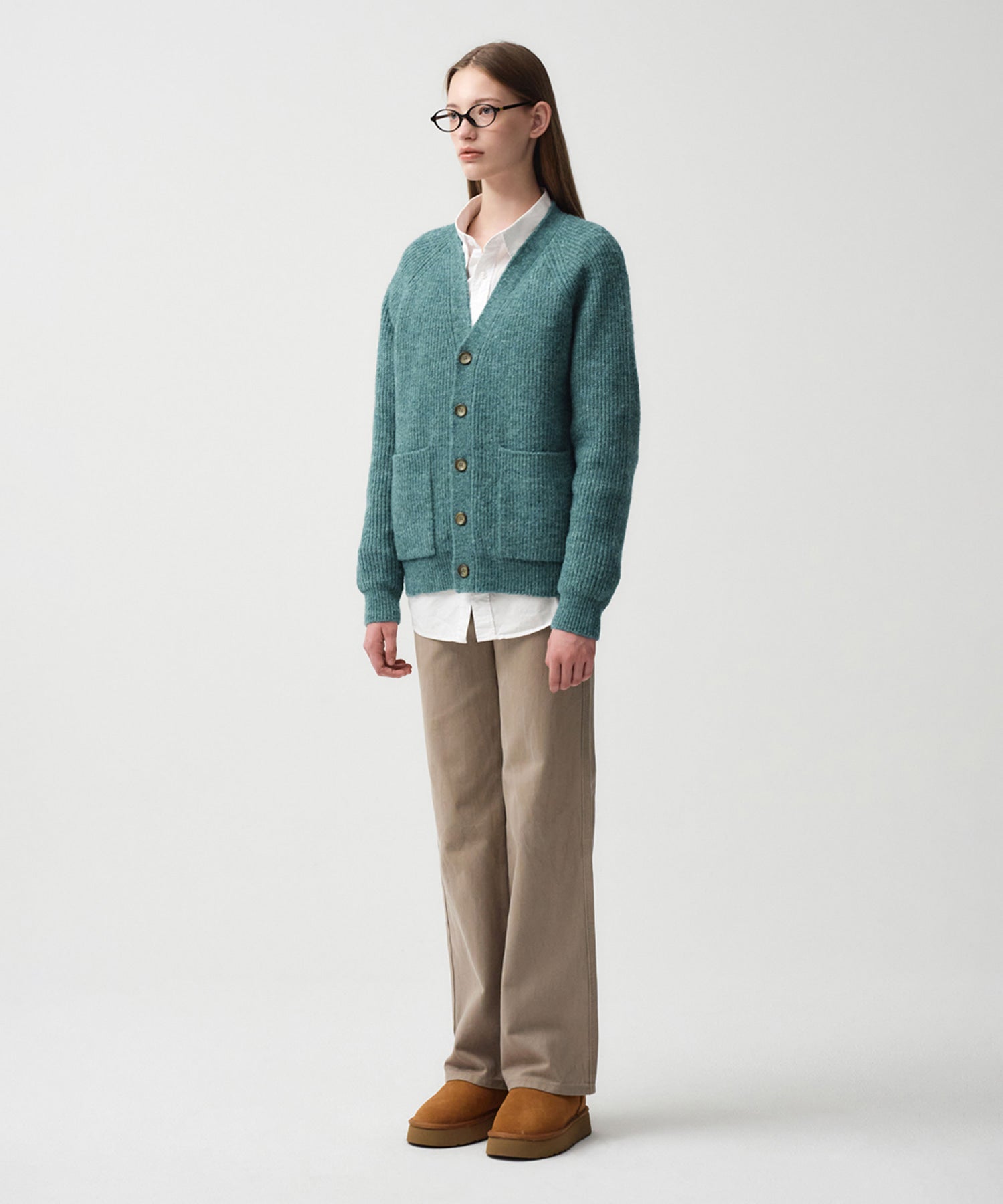 Marithe & Francois Girbaud - Hairy Overfit V Neck Cardigan (Mint) product image 5 | TRAB K-Fashion Australia