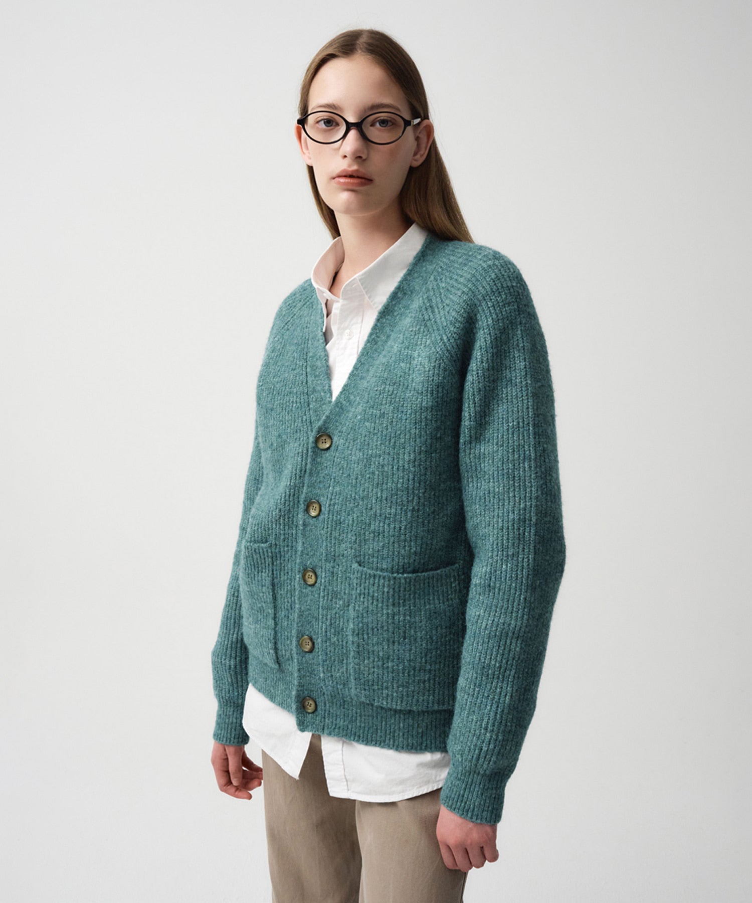 Marithe & Francois Girbaud - Hairy Overfit V Neck Cardigan (Mint) product image 7 | TRAB K-Fashion Australia