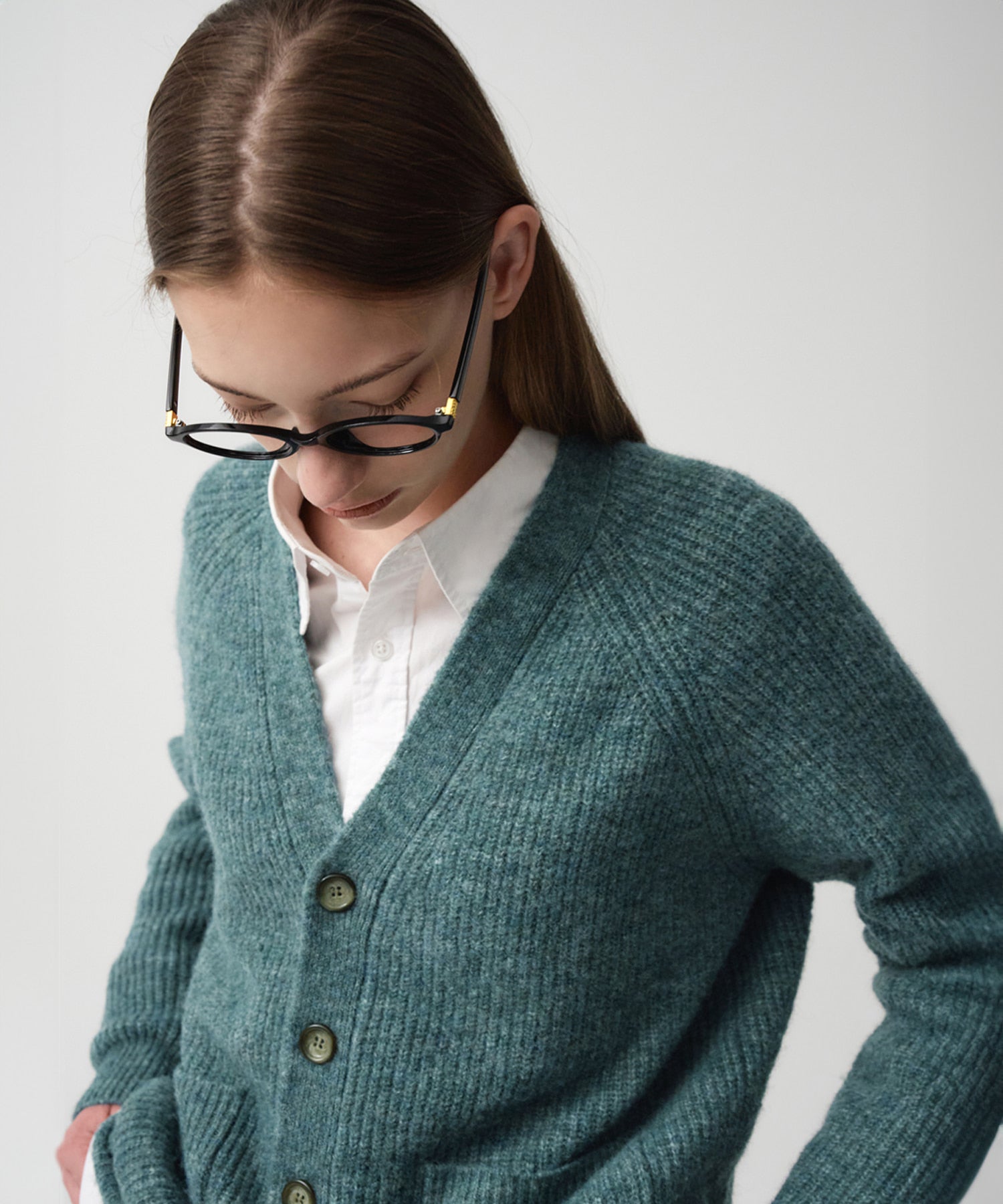 Marithe & Francois Girbaud - Hairy Overfit V Neck Cardigan (Mint) product image 8 | TRAB K-Fashion Australia