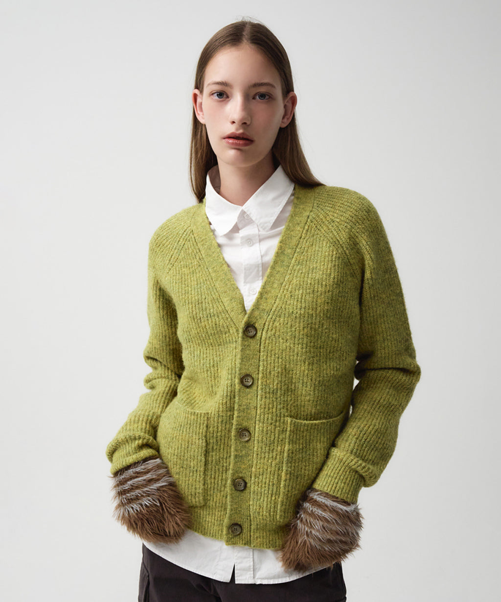 Marithe & Francois Girbaud - Hairy Overfit V Neck Cardigan (Mustard) product image 1 | TRAB K-Fashion Australia