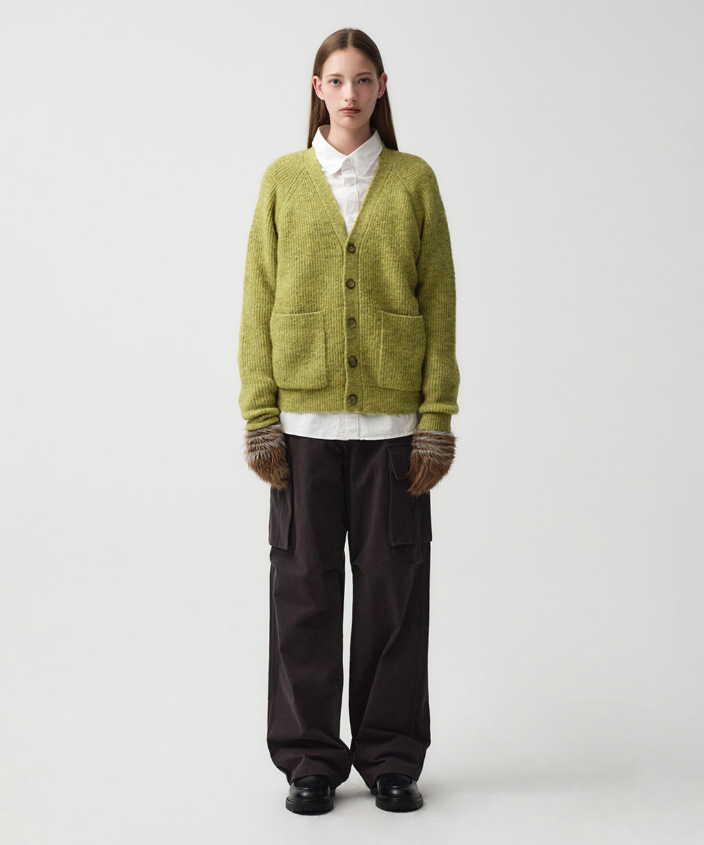 Marithe & Francois Girbaud - Hairy Overfit V Neck Cardigan (Mustard) product image 2 | TRAB K-Fashion Australia