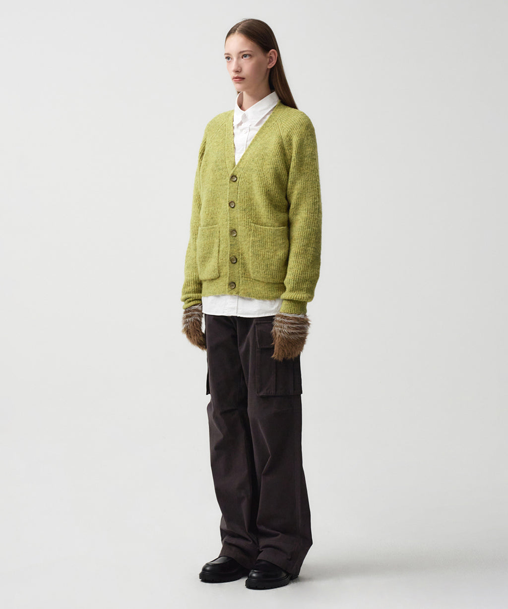 Marithe & Francois Girbaud - Hairy Overfit V Neck Cardigan (Mustard) product image 3 | TRAB K-Fashion Australia