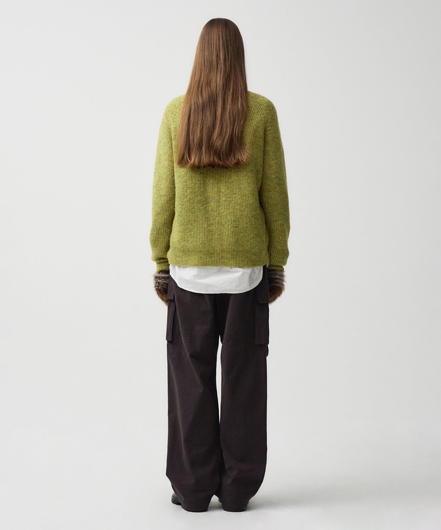 Marithe & Francois Girbaud - Hairy Overfit V Neck Cardigan (Mustard) product image 4 | TRAB K-Fashion Australia