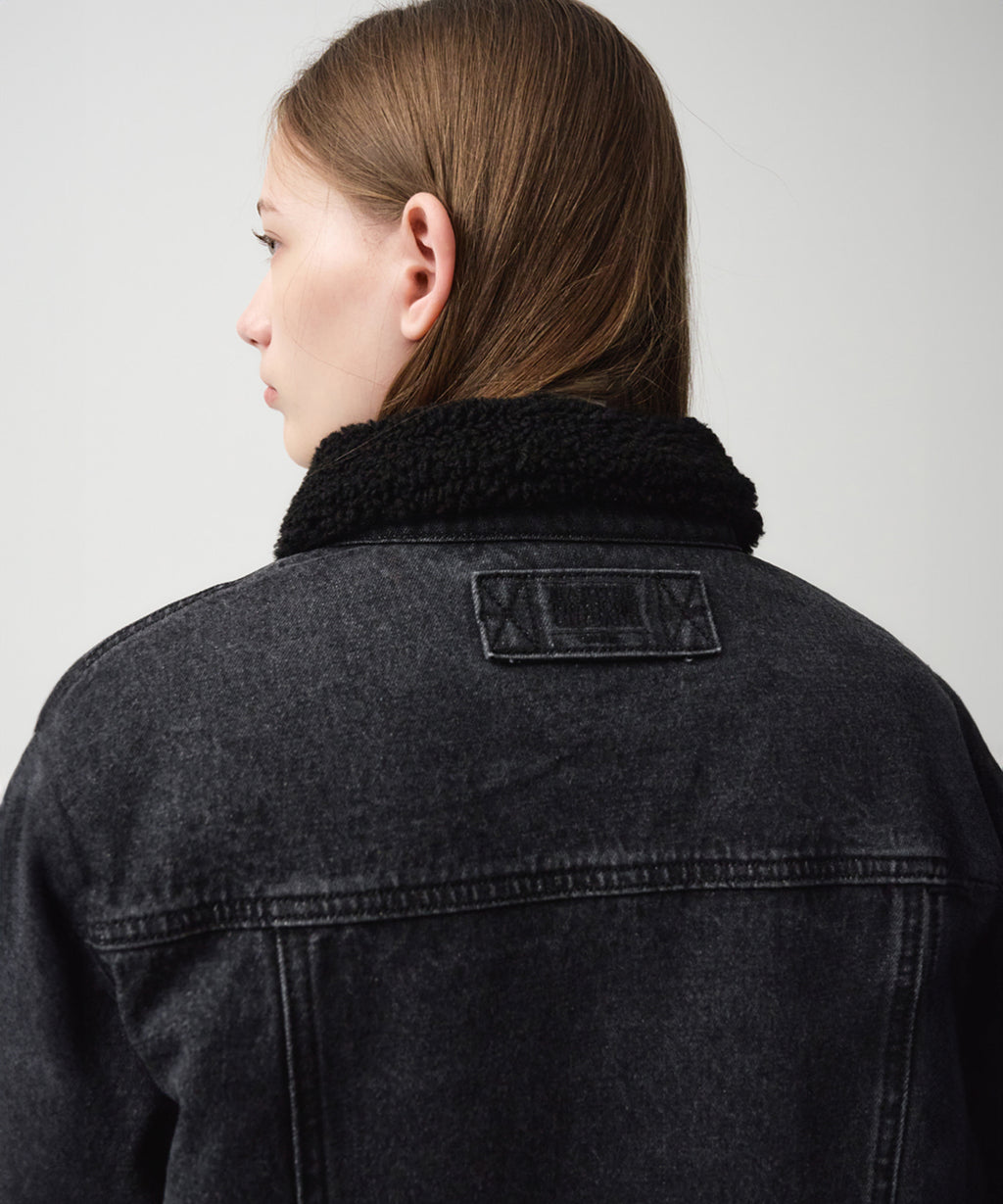 Marithe & Francois Girbaud - Crop Shearling Denim Jacket (Black) product image 5 | TRAB K-Fashion Australia