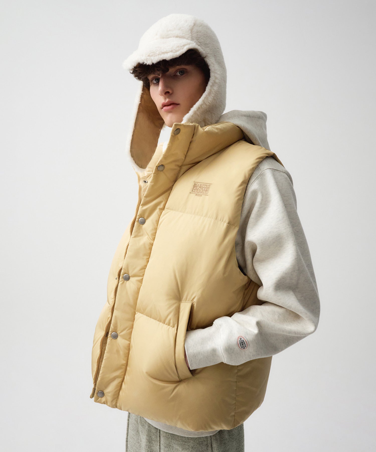 Marithe & Francois Girbaud - Classic Logo Duck Down Vest (Light Yellow) product image 1 | TRAB K-Fashion Australia