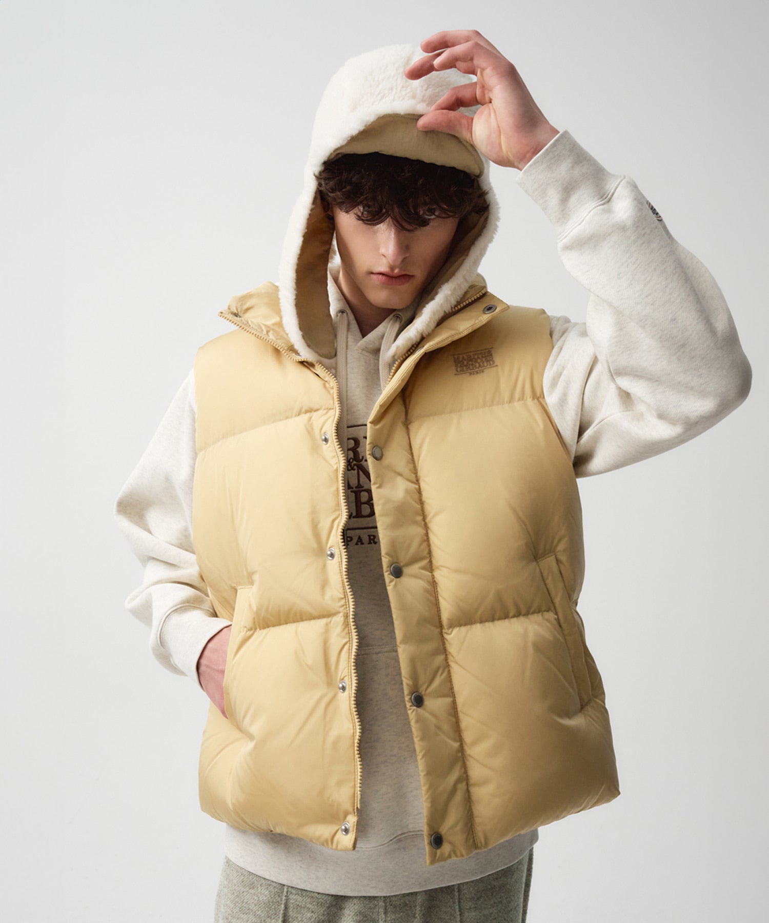 Marithe & Francois Girbaud - Classic Logo Duck Down Vest (Light Yellow) product image 2 | TRAB K-Fashion Australia