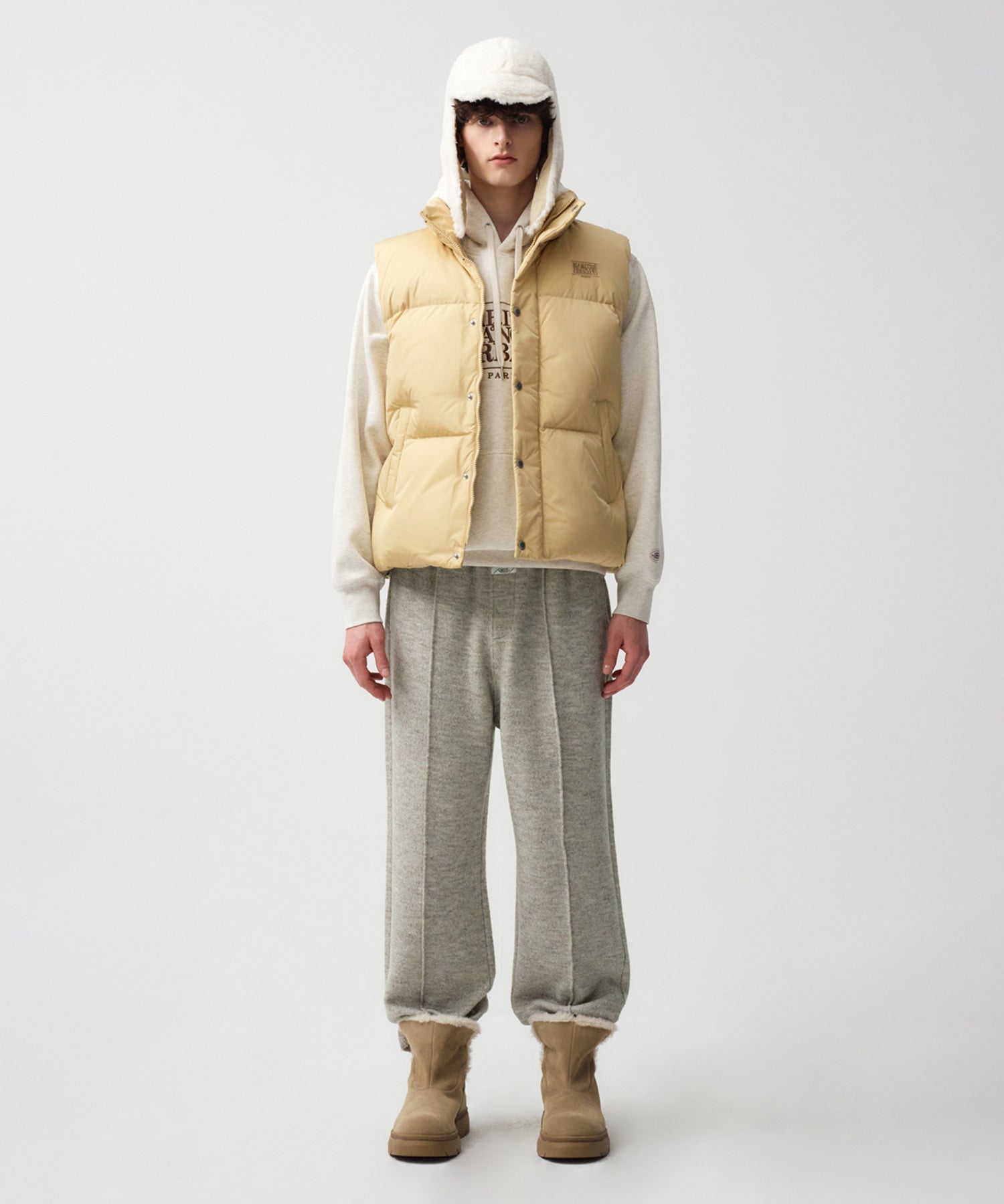 Marithe & Francois Girbaud - Classic Logo Duck Down Vest (Light Yellow) product image 3 | TRAB K-Fashion Australia