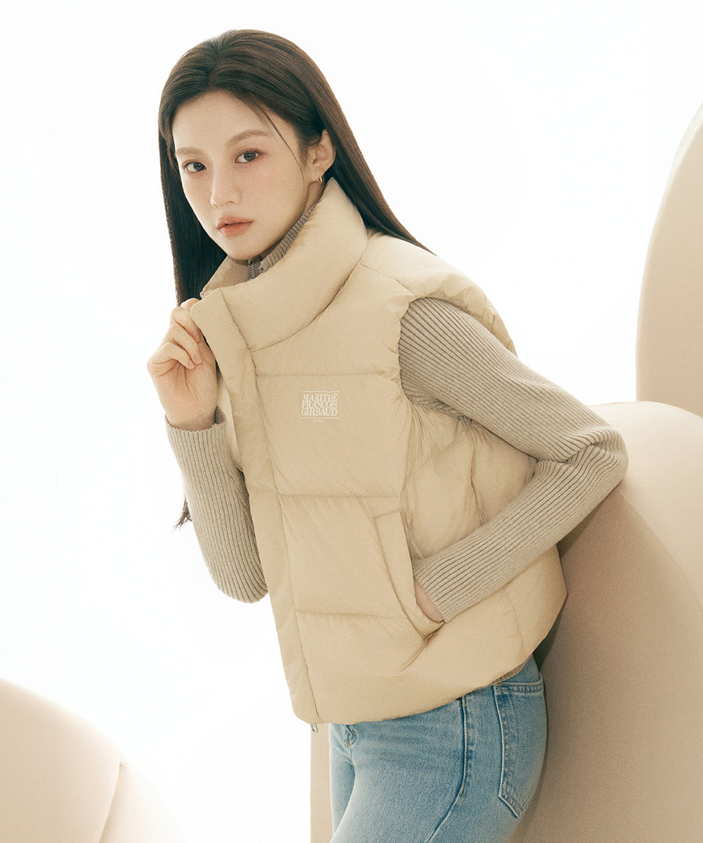 Marithe & Francois Girbaud - Classic Logo Duck Down Crop Vest (Beige) product image 1 | TRAB K-Fashion Australia