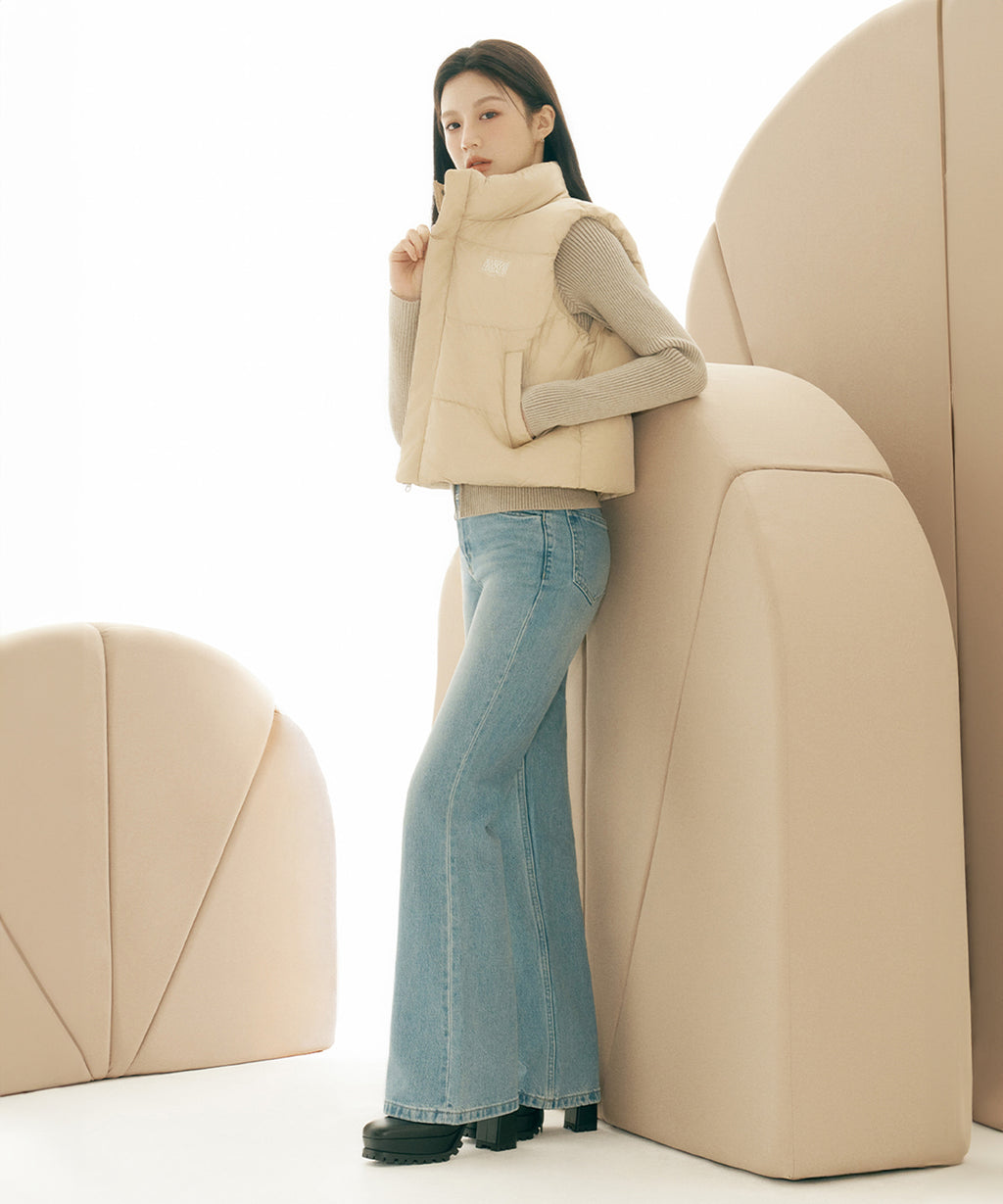 Marithe & Francois Girbaud - Classic Logo Duck Down Crop Vest (Beige) product image 3 | TRAB K-Fashion Australia