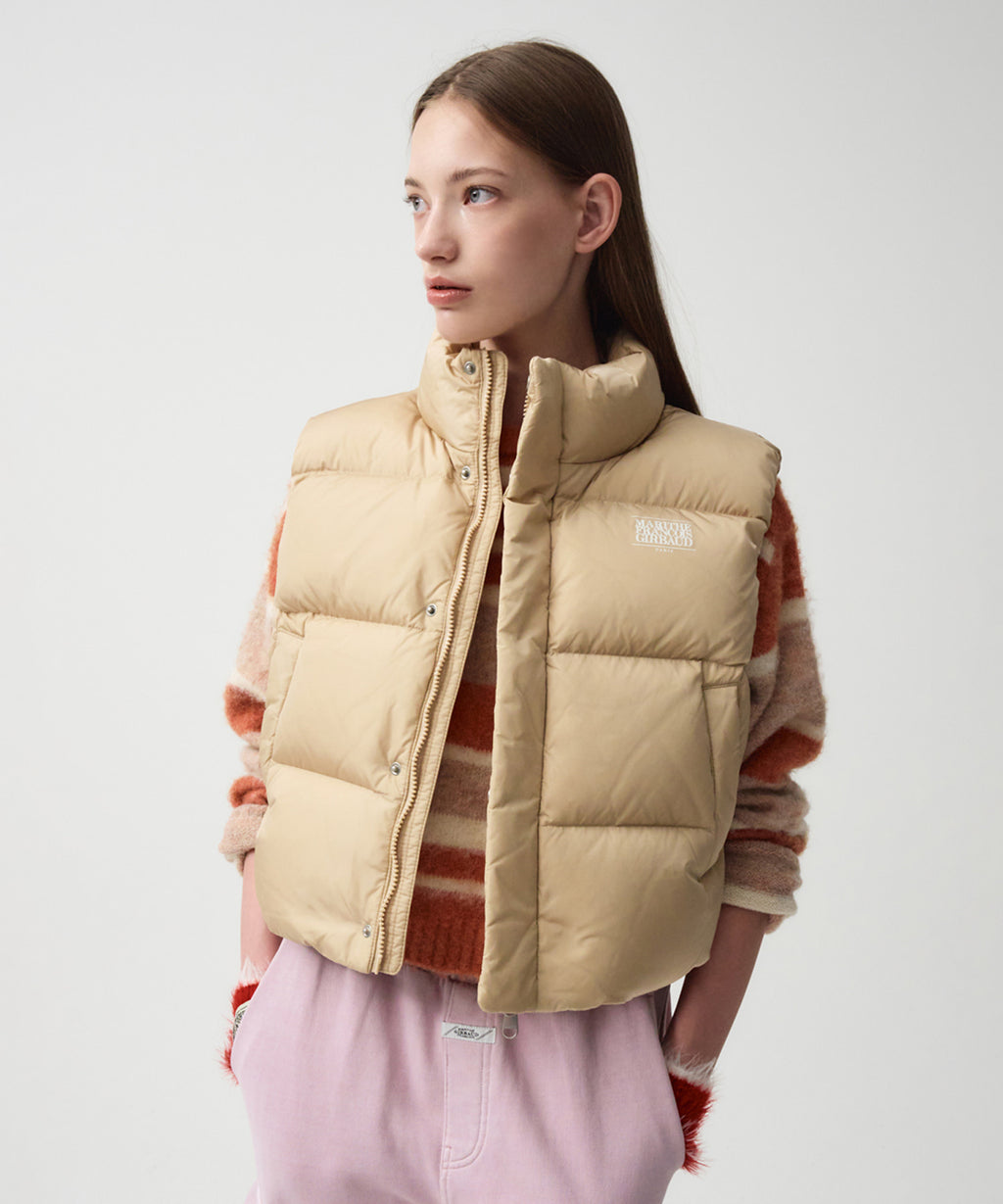 Marithe & Francois Girbaud - Classic Logo Duck Down Crop Vest (Beige) product image 4 | TRAB K-Fashion Australia