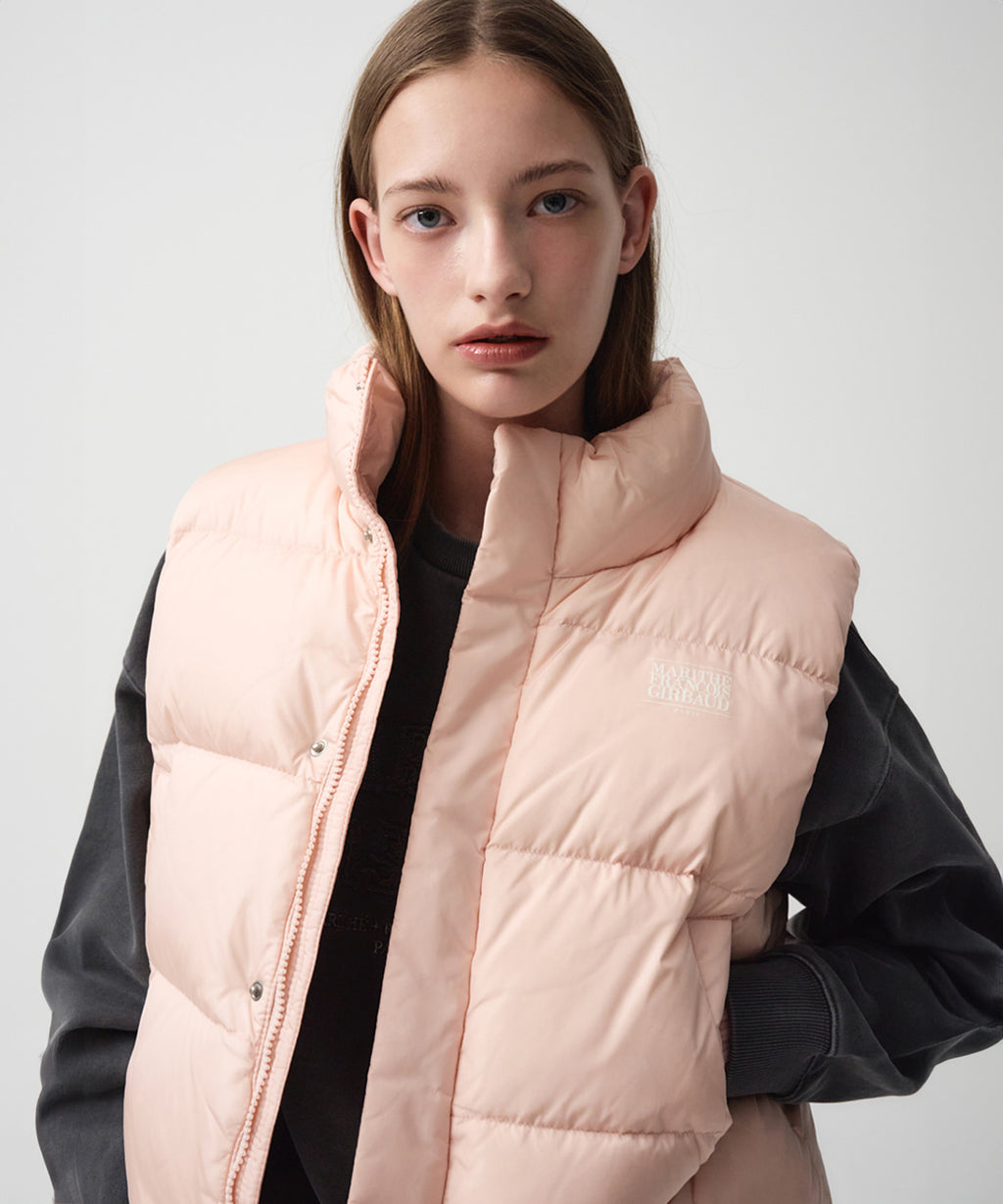 Marithe & Francois Girbaud - Classic Logo Duck Down Crop Vest (Pink) product image 1 | TRAB K-Fashion Australia