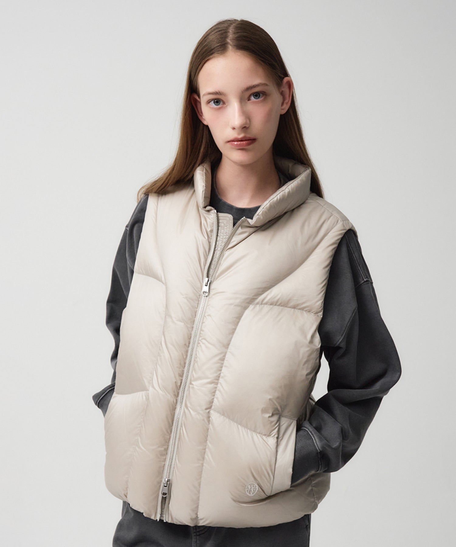 Marithe & Francois Girbaud - Glossy Duck Down Vest (Light Gray) product image 1 | TRAB K-Fashion Australia