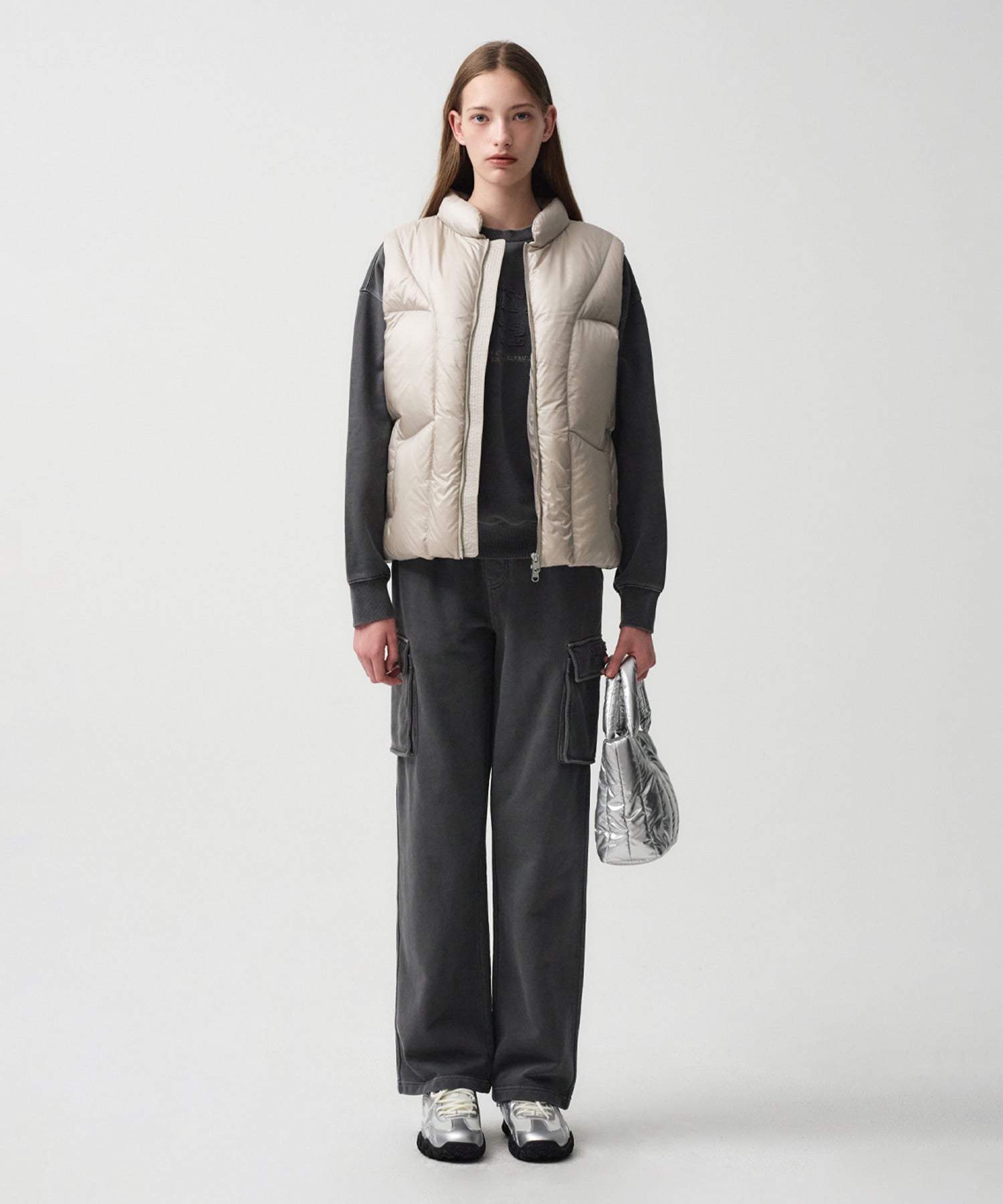 Marithe & Francois Girbaud - Glossy Duck Down Vest (Light Gray) product image 2 | TRAB K-Fashion Australia
