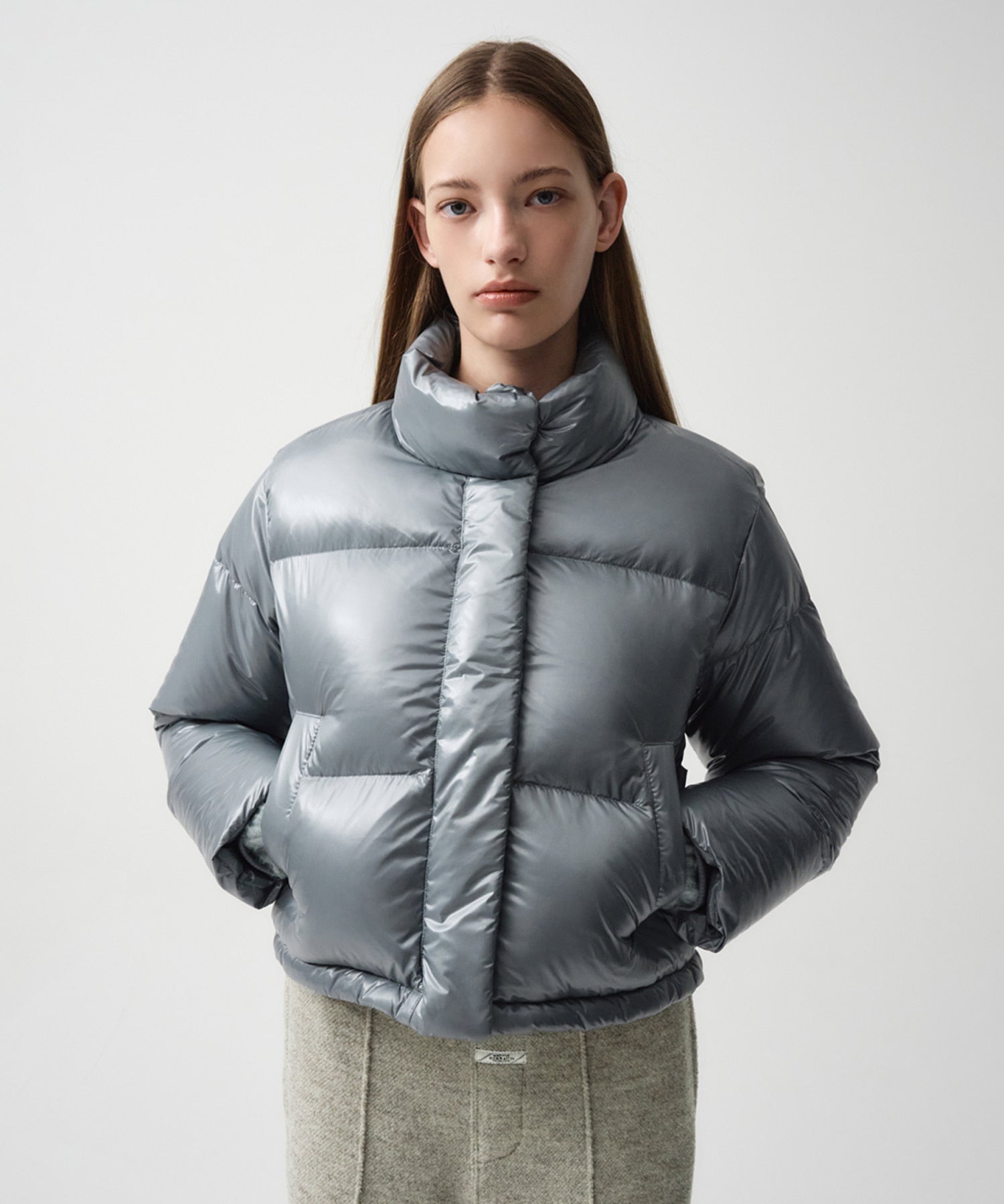 Marithe & Francois Girbaud - Glossy Duck Down Crop Puffer (Ash Blue) product image 1 | TRAB K-Fashion Australia