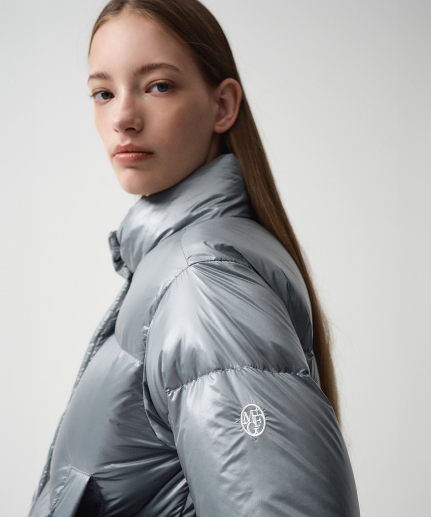 Marithe & Francois Girbaud - Glossy Duck Down Crop Puffer (Ash Blue) product image 2 | TRAB K-Fashion Australia
