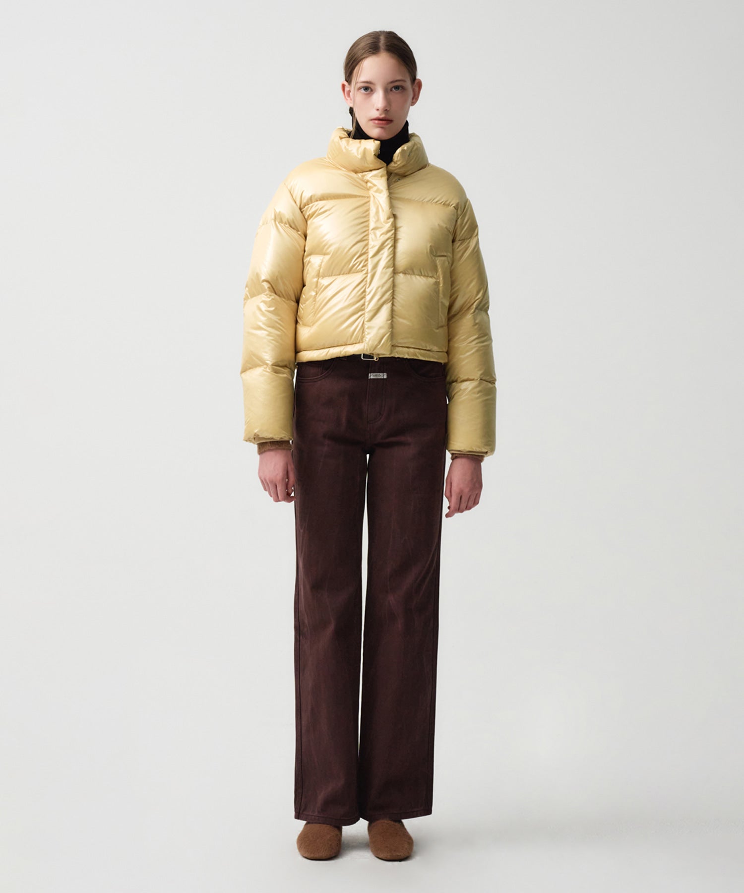 Marithe & Francois Girbaud - Glossy Duck Down Crop Puffer (Light Yellow) product image 3 | TRAB K-Fashion Australia