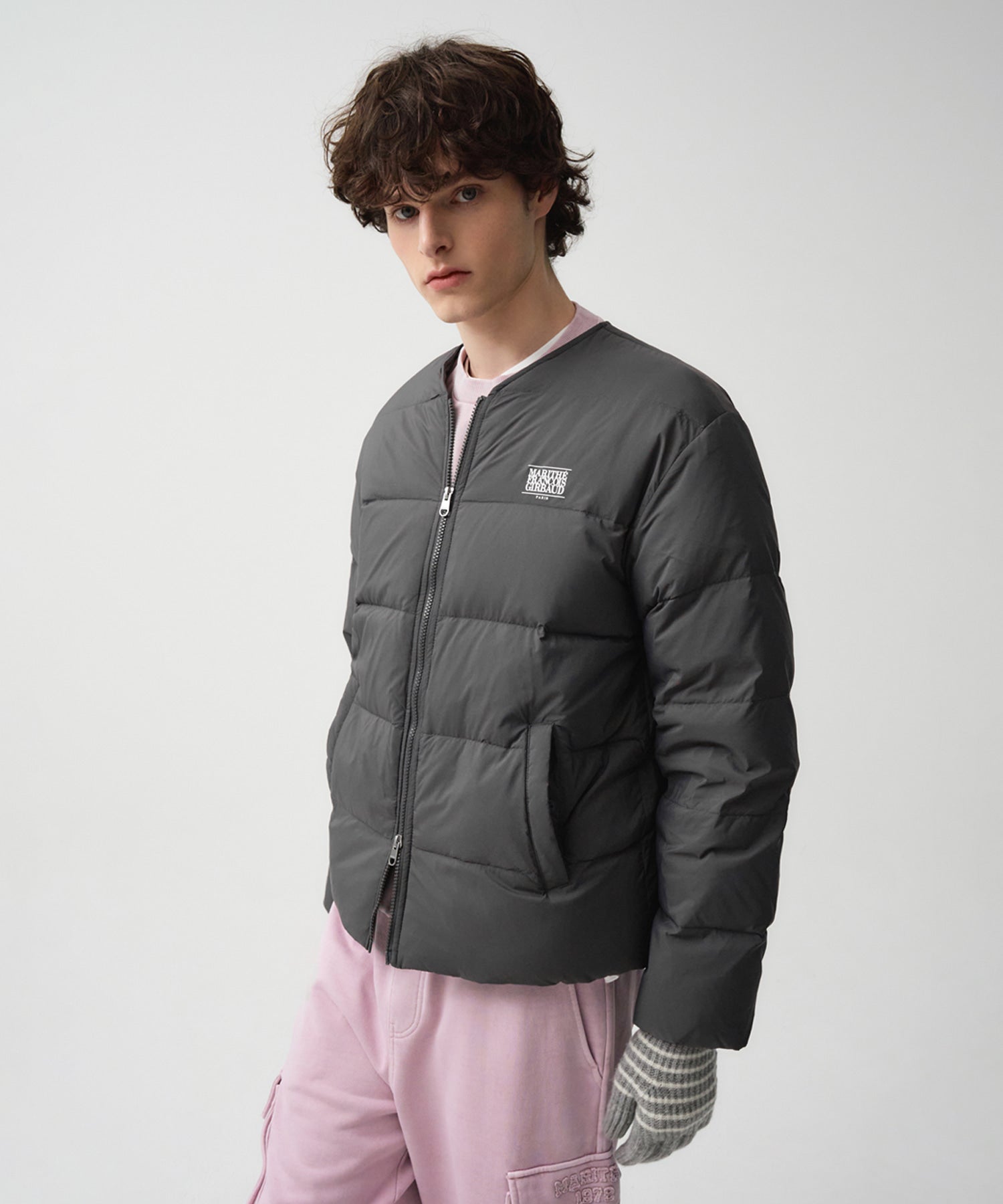 Marithe & Francois Girbaud - Collarless Lightweight Duck Down Jacket (Charcoal) product image 1 | TRAB K-Fashion Australia