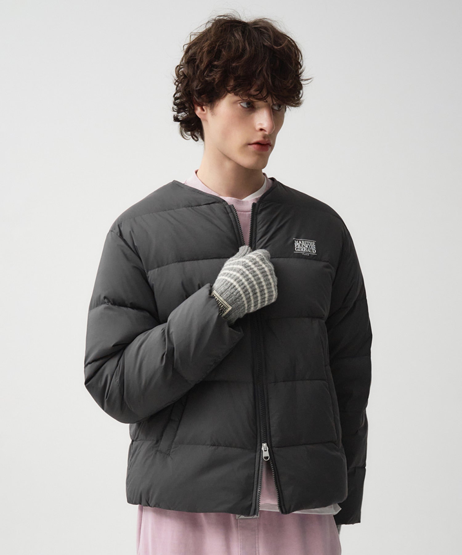 Marithe & Francois Girbaud - Collarless Lightweight Duck Down Jacket (Charcoal) product image 2 | TRAB K-Fashion Australia