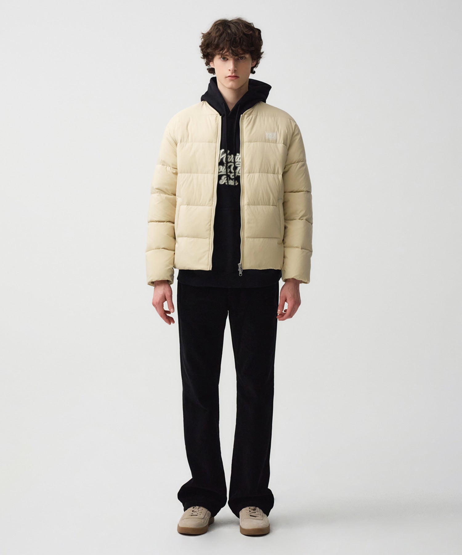 Marithe & Francois Girbaud - Collarless Lightweight Duck Down Jacket (Light Beige) product image 2 | TRAB K-Fashion Australia