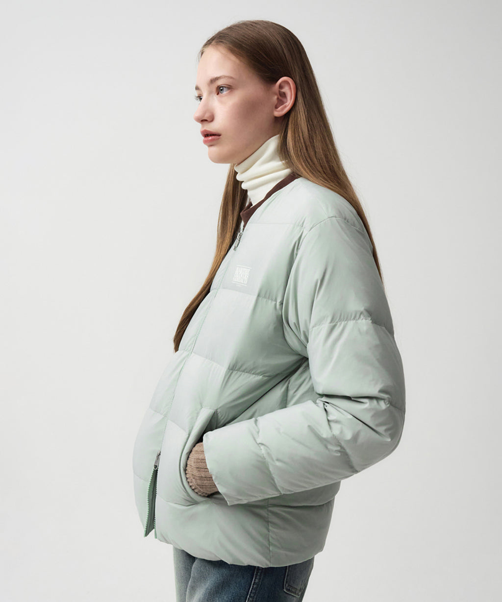 Marithe & Francois Girbaud - Collarless Lightweight Duck Down Jacket (Mint) product image 2 | TRAB K-Fashion Australia
