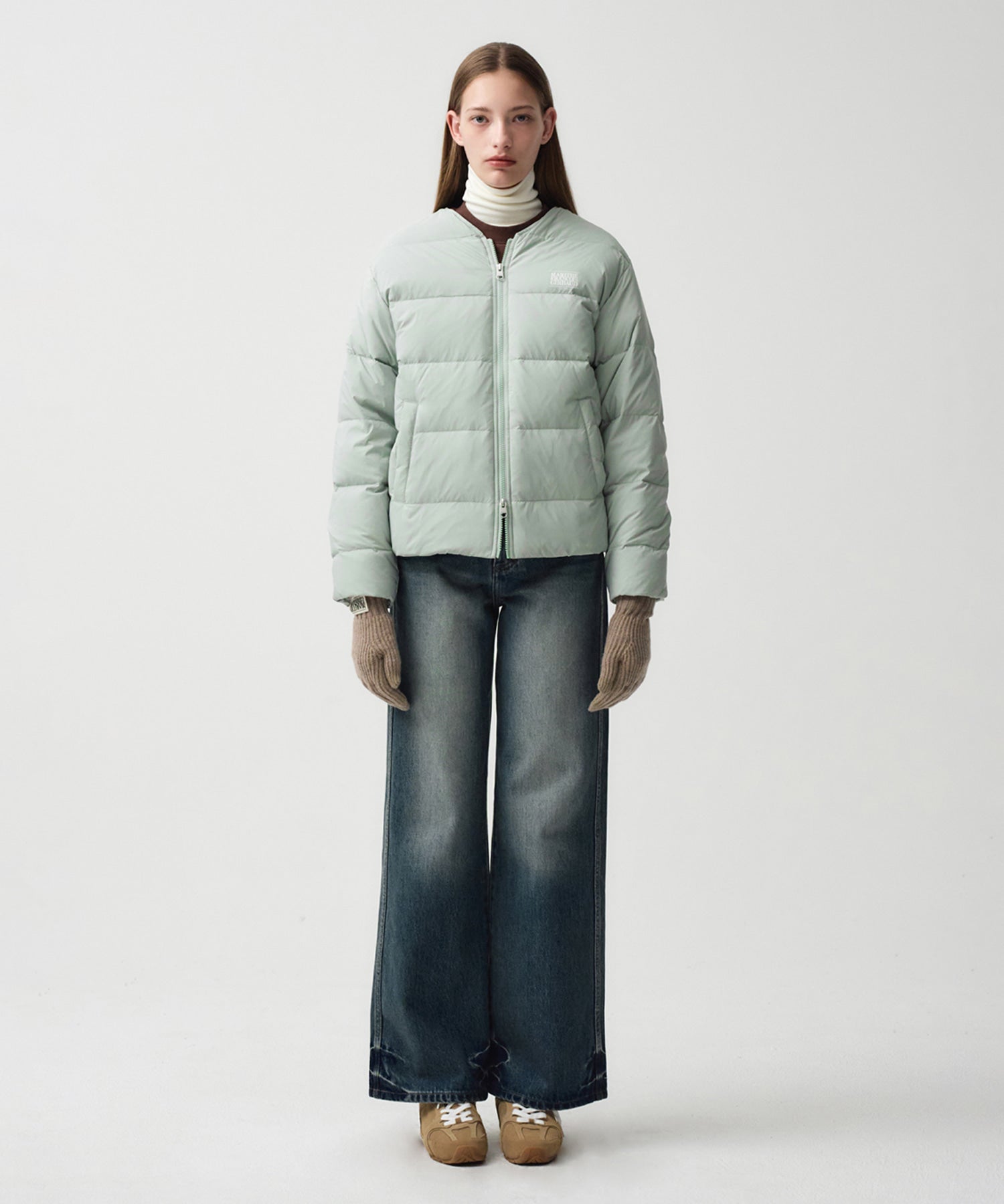 Marithe & Francois Girbaud - Collarless Lightweight Duck Down Jacket (Mint) product image 3 | TRAB K-Fashion Australia