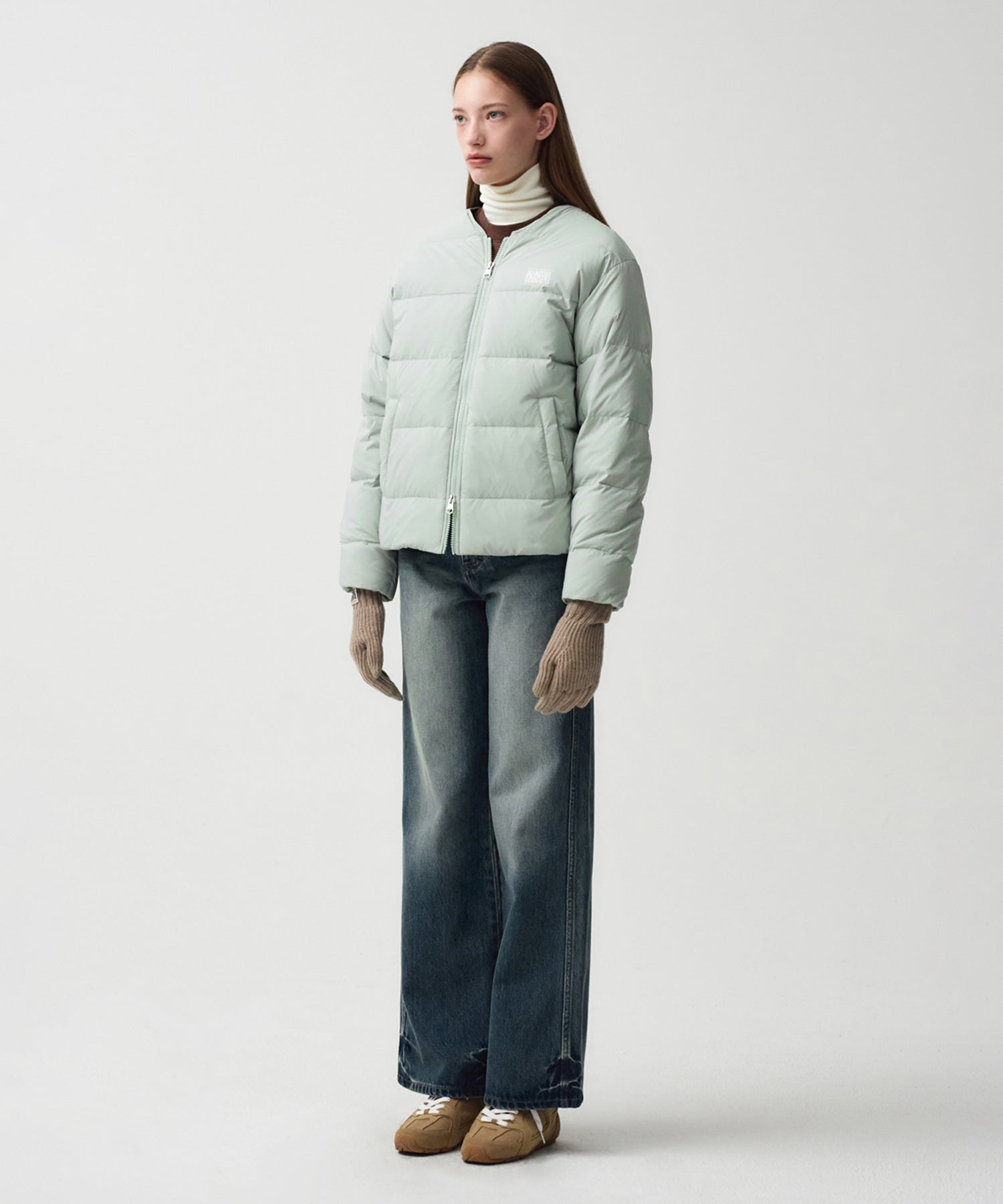 Marithe & Francois Girbaud - Collarless Lightweight Duck Down Jacket (Mint) product image 4 | TRAB K-Fashion Australia