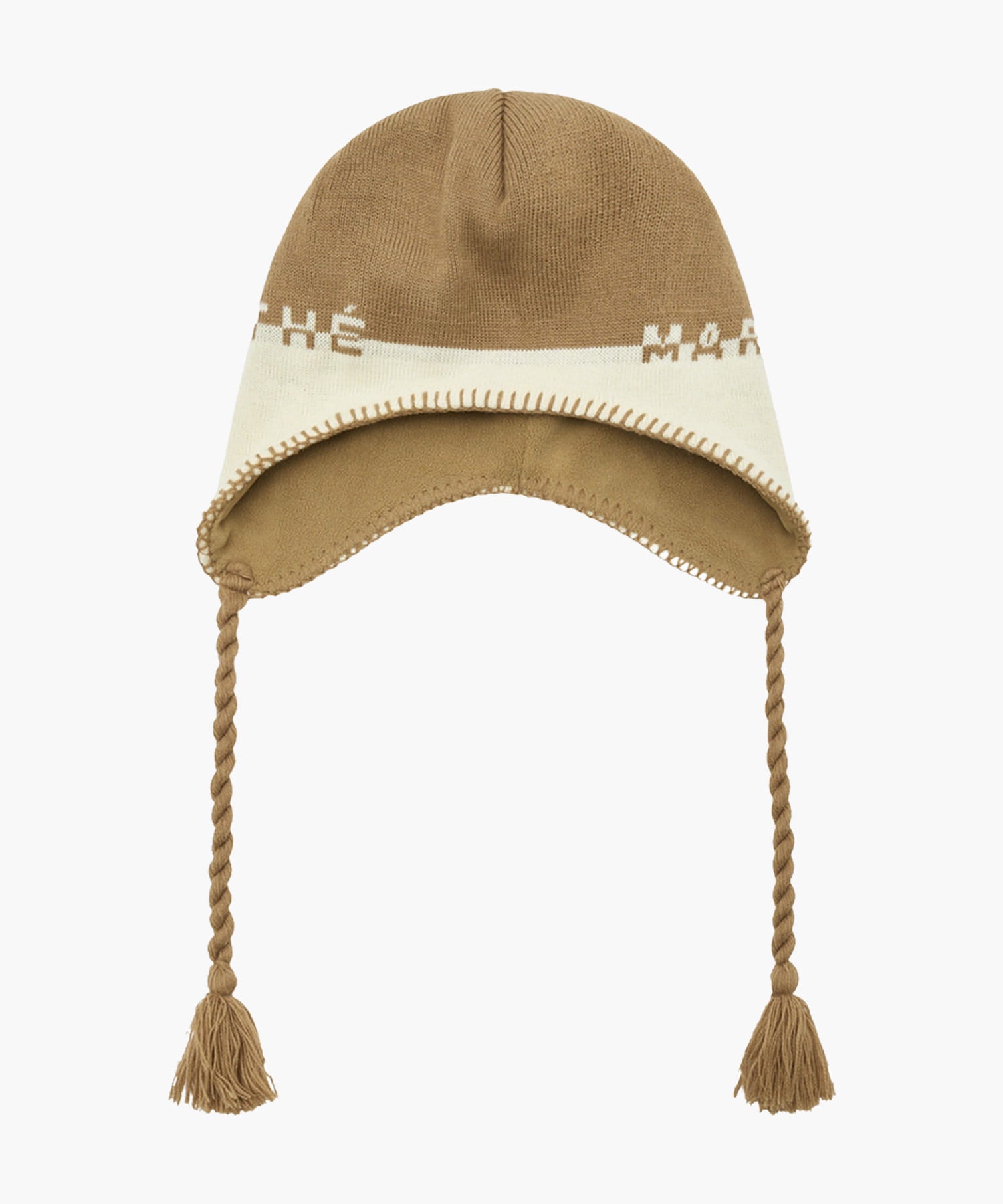 Marithe & Francois Girbaud - Regular Logo Earflap Beanie (Dark Beige) product image 1 | TRAB K-Fashion Australia