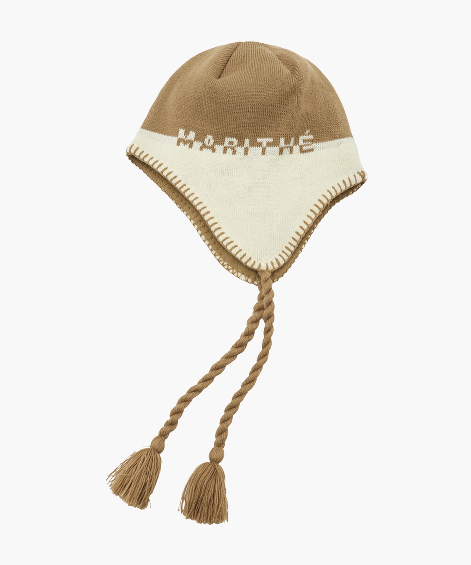 Marithe & Francois Girbaud - Regular Logo Earflap Beanie (Dark Beige) product image 2 | TRAB K-Fashion Australia