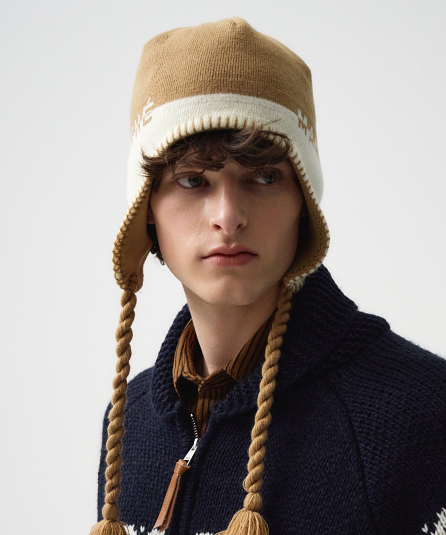 Marithe & Francois Girbaud - Regular Logo Earflap Beanie (Dark Beige) product image 5 | TRAB K-Fashion Australia
