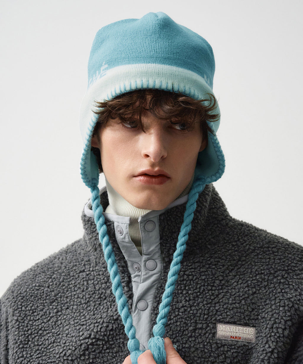 Marithe & Francois Girbaud - Regular Logo Earflap Beanie (Sky Blue) product image 5 | TRAB K-Fashion Australia