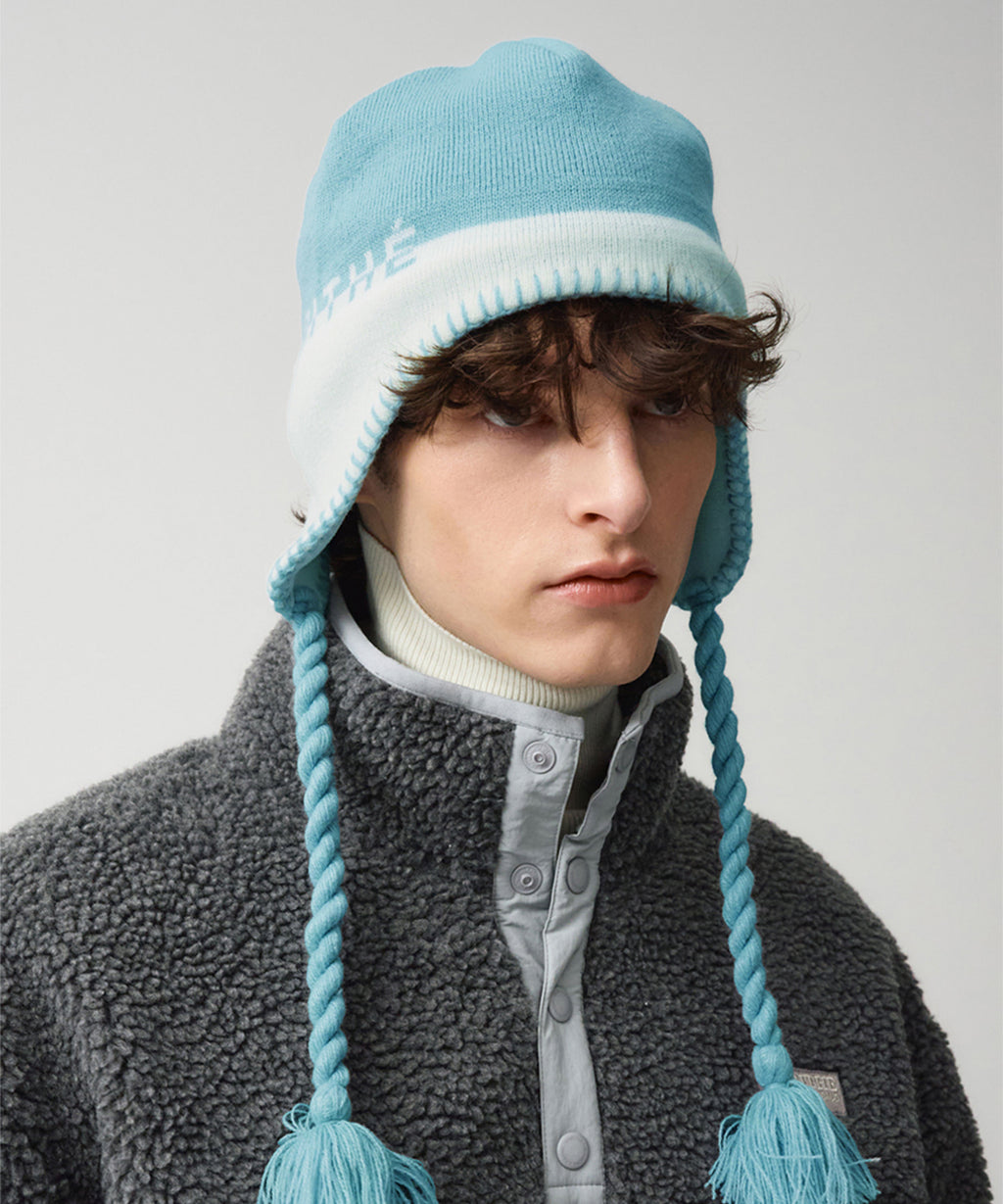 Marithe & Francois Girbaud - Regular Logo Earflap Beanie (Sky Blue) product image 6 | TRAB K-Fashion Australia