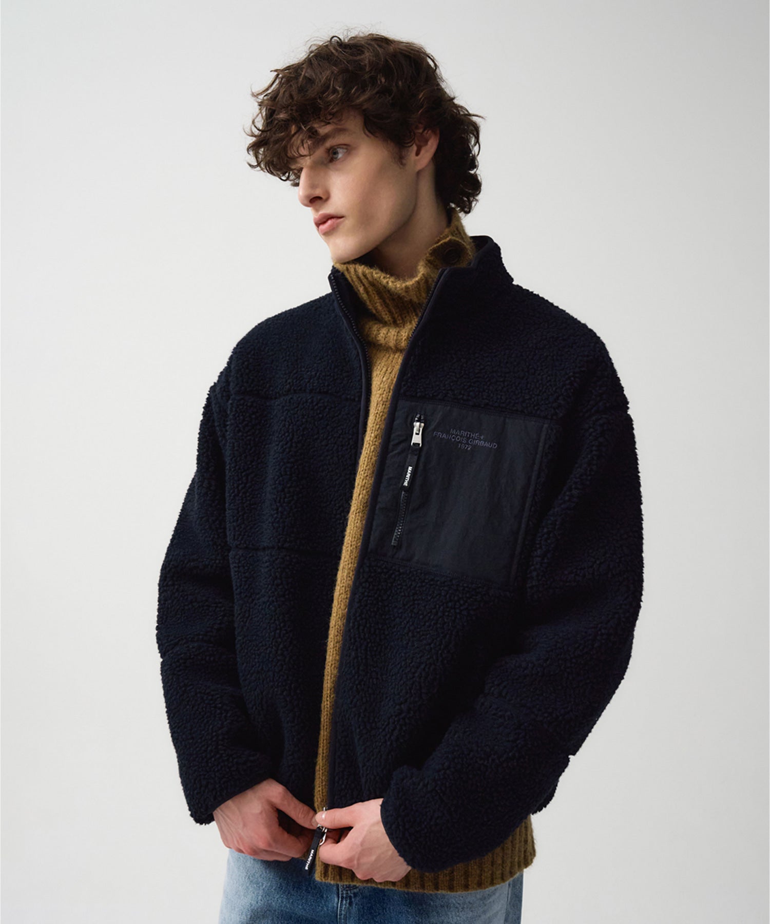 Marithe & Francois Girbaud - Lettering Logo Pocket Fleece Jacket (Dark Navy) product image 1 | TRAB K-Fashion Australia