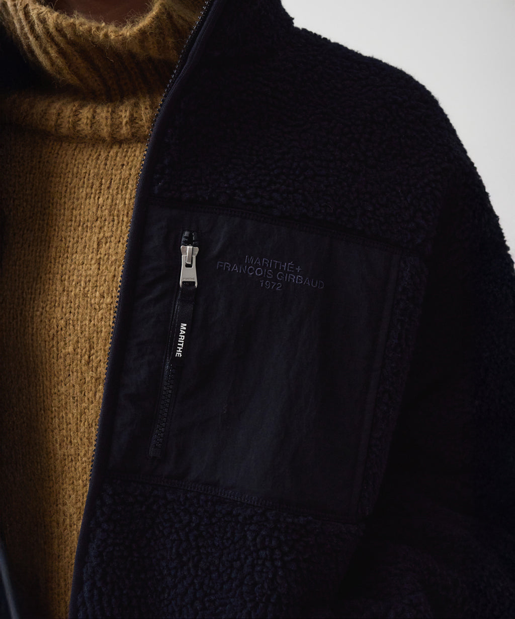 Marithe & Francois Girbaud - Lettering Logo Pocket Fleece Jacket (Dark Navy) product image 2 | TRAB K-Fashion Australia