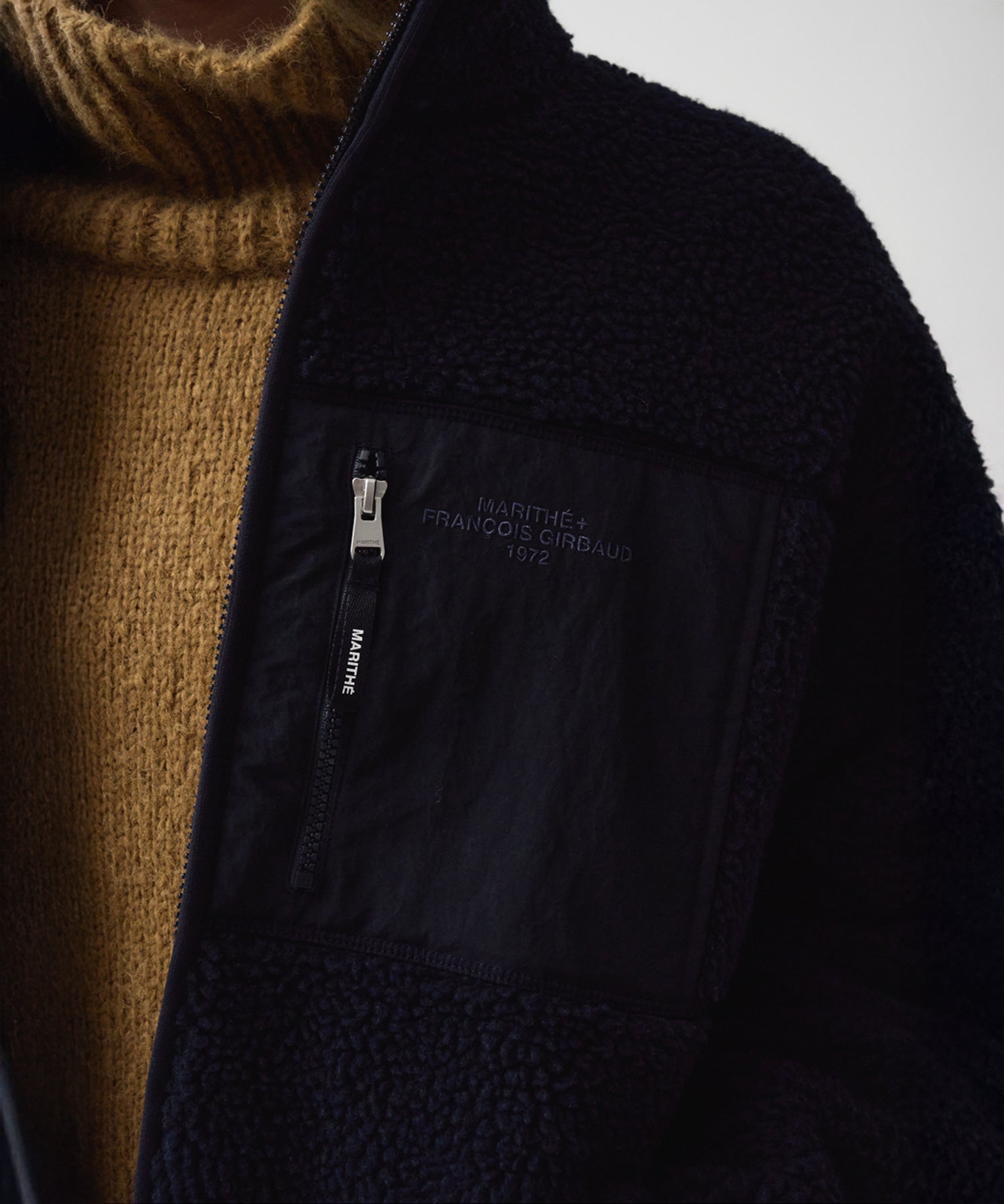 Marithe & Francois Girbaud - Lettering Logo Pocket Fleece Jacket (Dark Navy) product image 2 | TRAB K-Fashion Australia