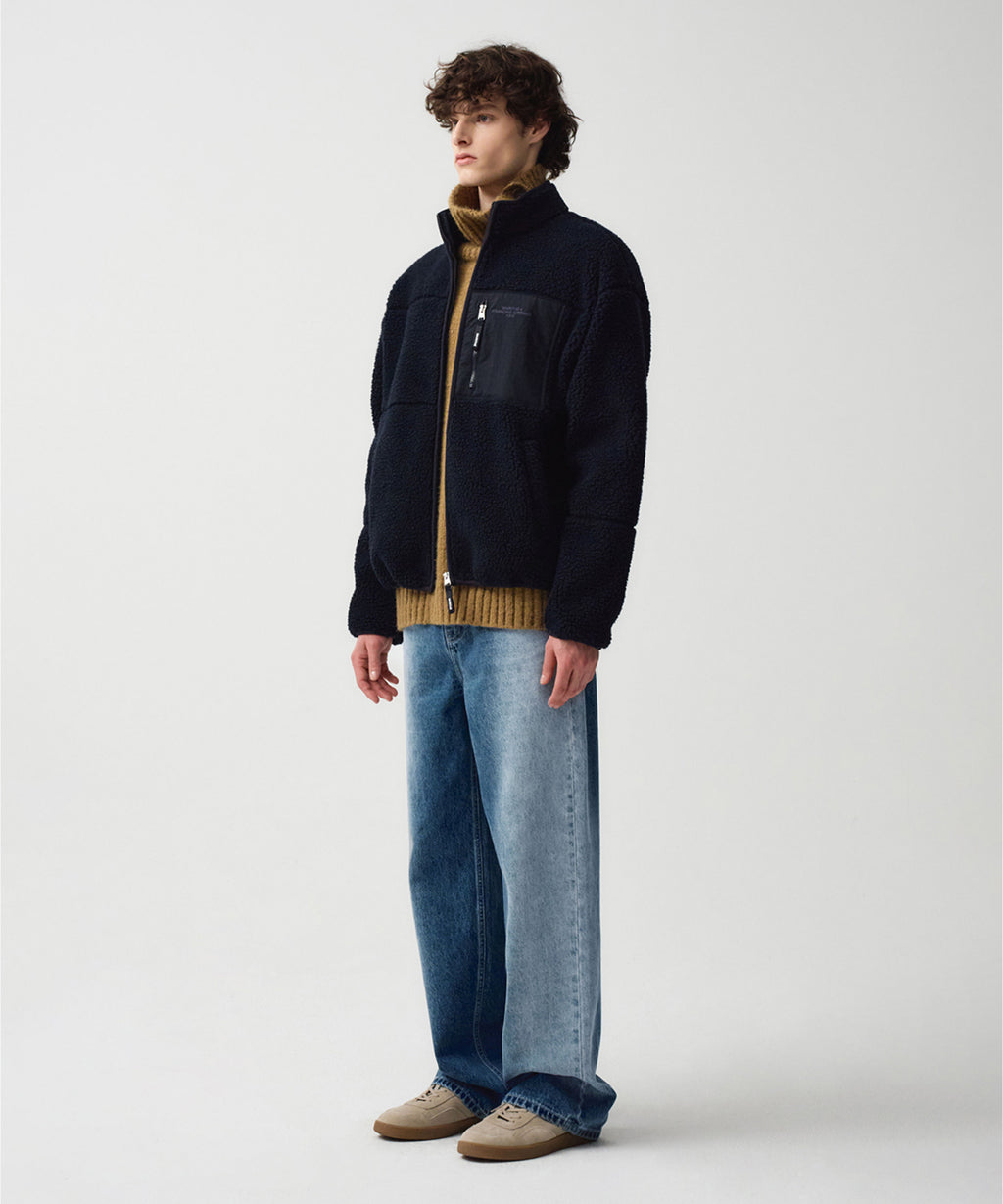 Marithe & Francois Girbaud - Lettering Logo Pocket Fleece Jacket (Dark Navy) product image 4 | TRAB K-Fashion Australia