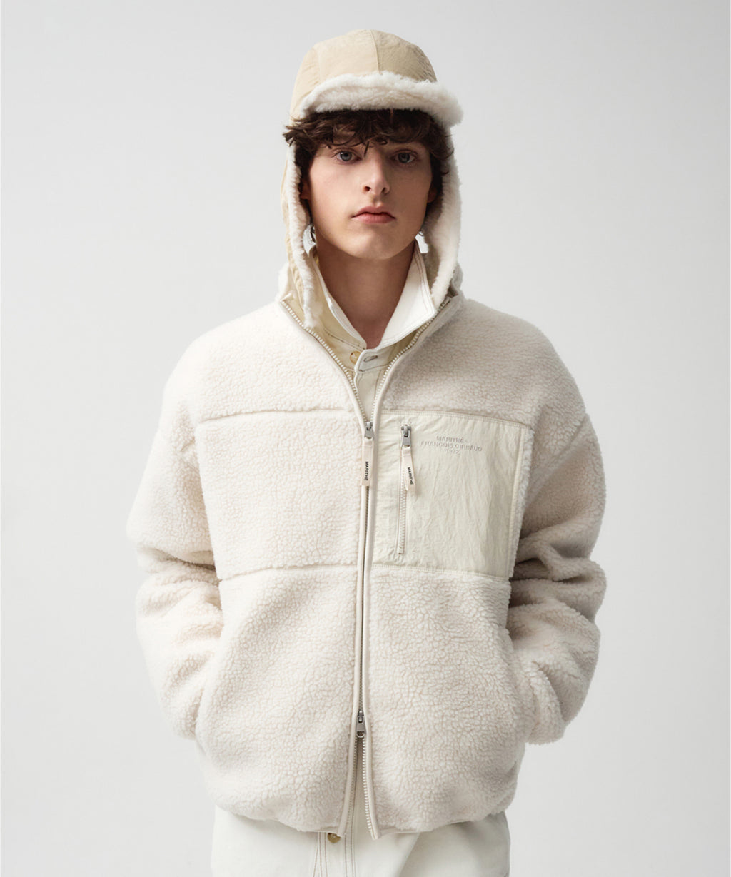 Marithe & Francois Girbaud - Lettering Logo Pocket Fleece Jacket (Ivory) product image 1 | TRAB K-Fashion Australia