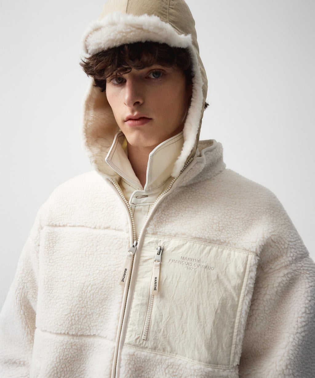 Marithe & Francois Girbaud - Lettering Logo Pocket Fleece Jacket (Ivory) product image 2 | TRAB K-Fashion Australia