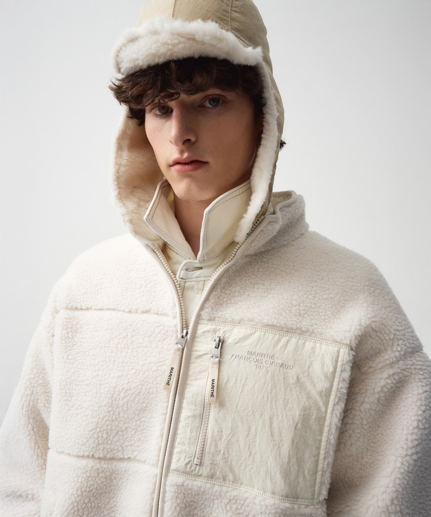 Marithe & Francois Girbaud - Lettering Logo Pocket Fleece Jacket (Ivory) product image 2 | TRAB K-Fashion Australia