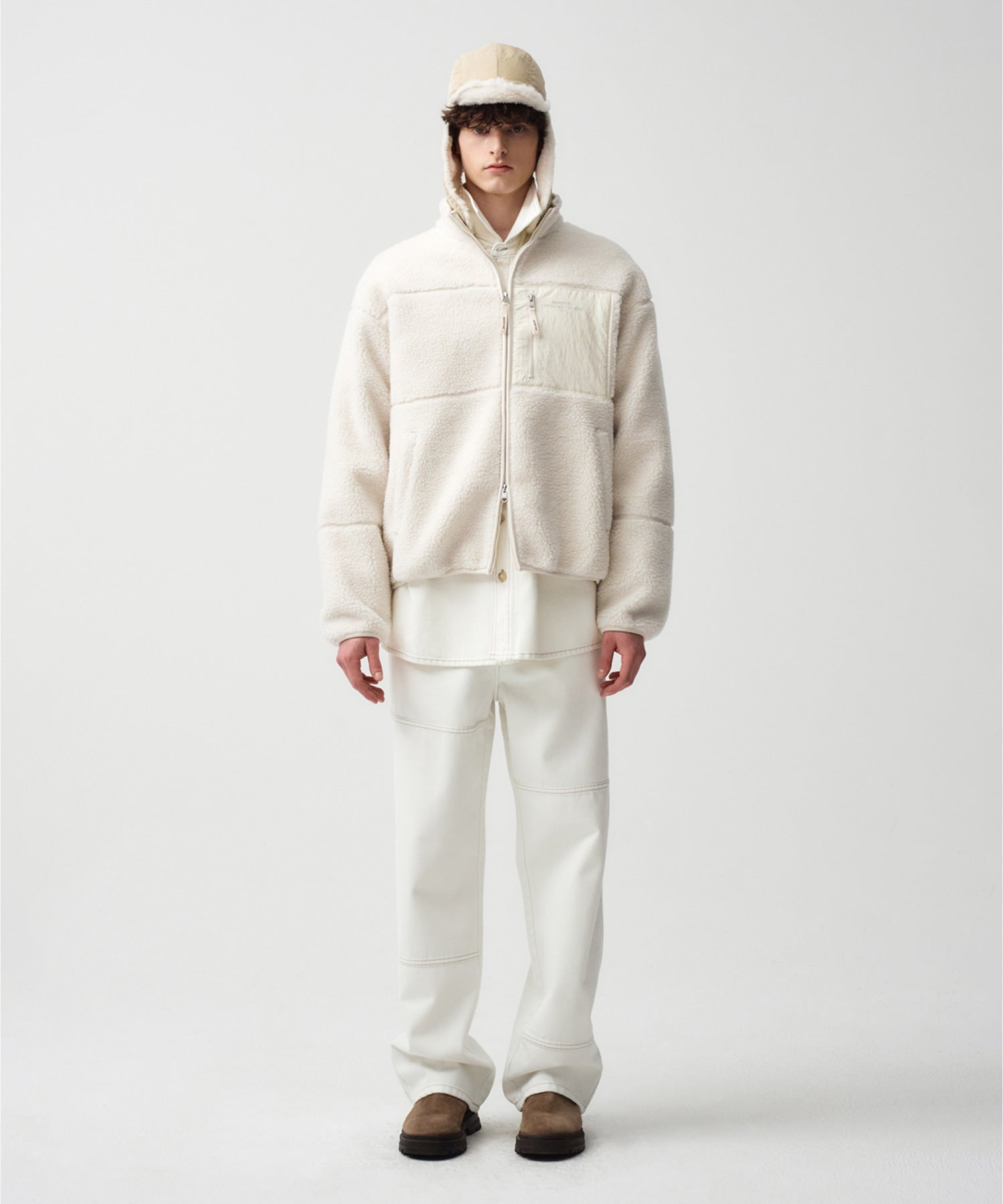 Marithe & Francois Girbaud - Lettering Logo Pocket Fleece Jacket (Ivory) product image 3 | TRAB K-Fashion Australia