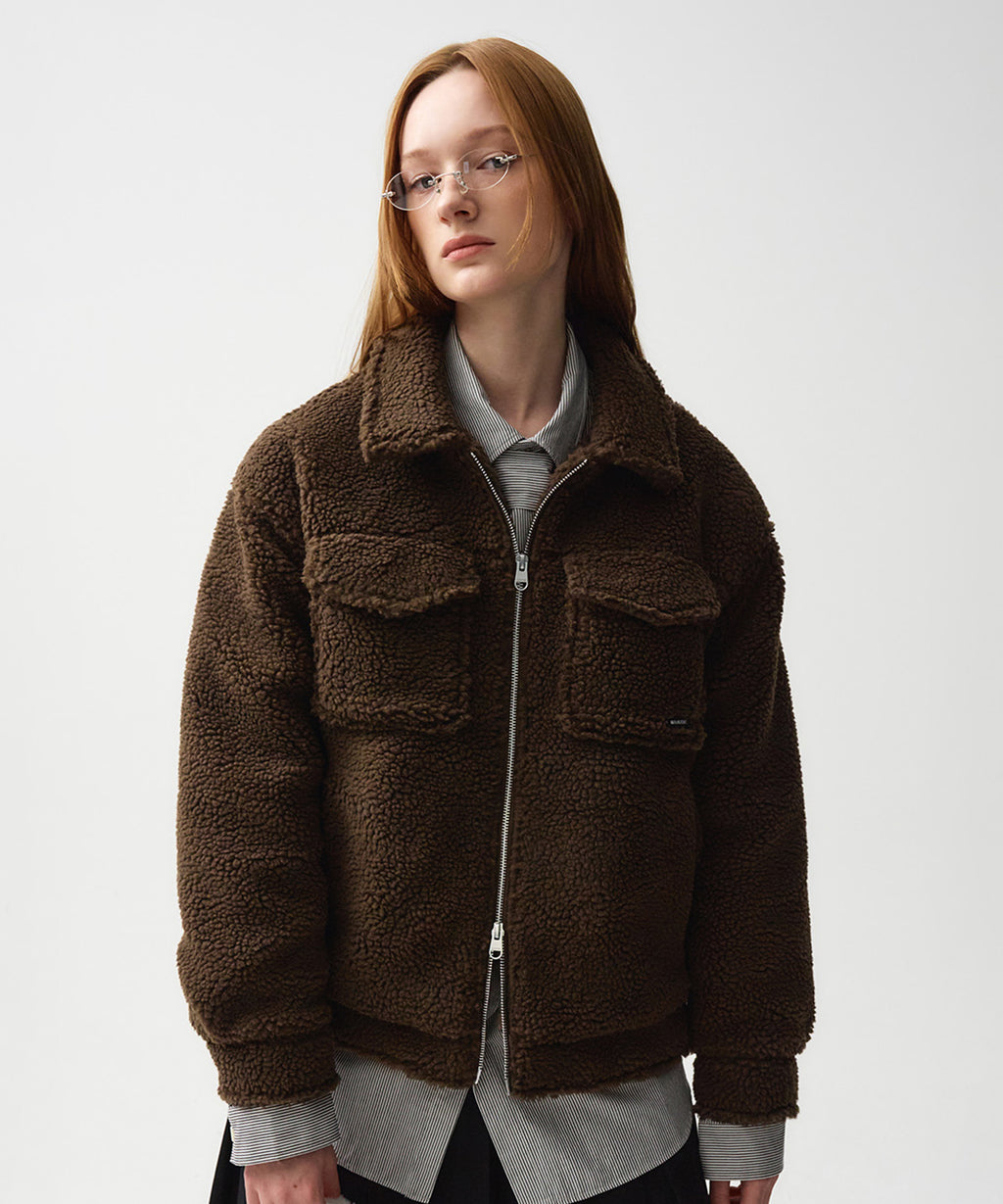 Marithe & Francois Girbaud - Nu Week Fur Oversized Zip-up Jacket (Dark Brown) product image 1 | TRAB K-Fashion Australia