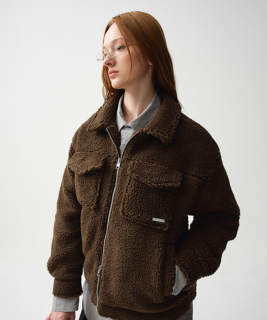 Marithe & Francois Girbaud - Nu Week Fur Oversized Zip-up Jacket (Dark Brown) product image 2 | TRAB K-Fashion Australia