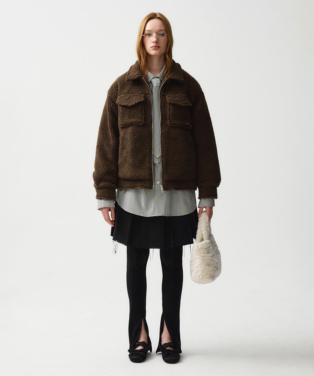 Marithe & Francois Girbaud - Nu Week Fur Oversized Zip-up Jacket (Dark Brown) product image 3 | TRAB K-Fashion Australia