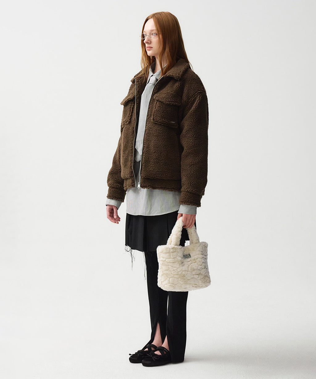 Marithe & Francois Girbaud - Nu Week Fur Oversized Zip-up Jacket (Dark Brown) product image 4 | TRAB K-Fashion Australia