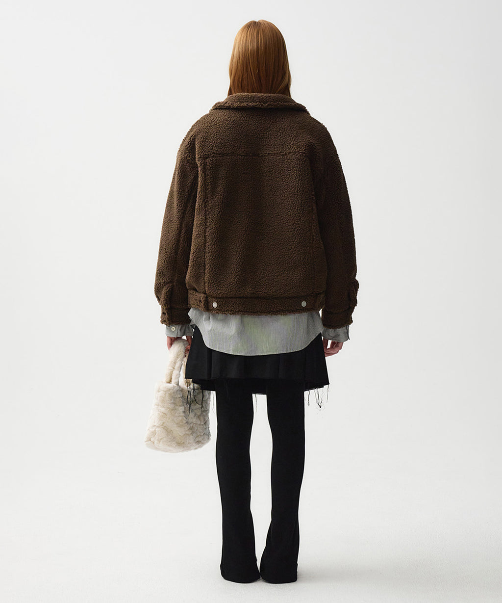 Marithe & Francois Girbaud - Nu Week Fur Oversized Zip-up Jacket (Dark Brown) product image 5 | TRAB K-Fashion Australia