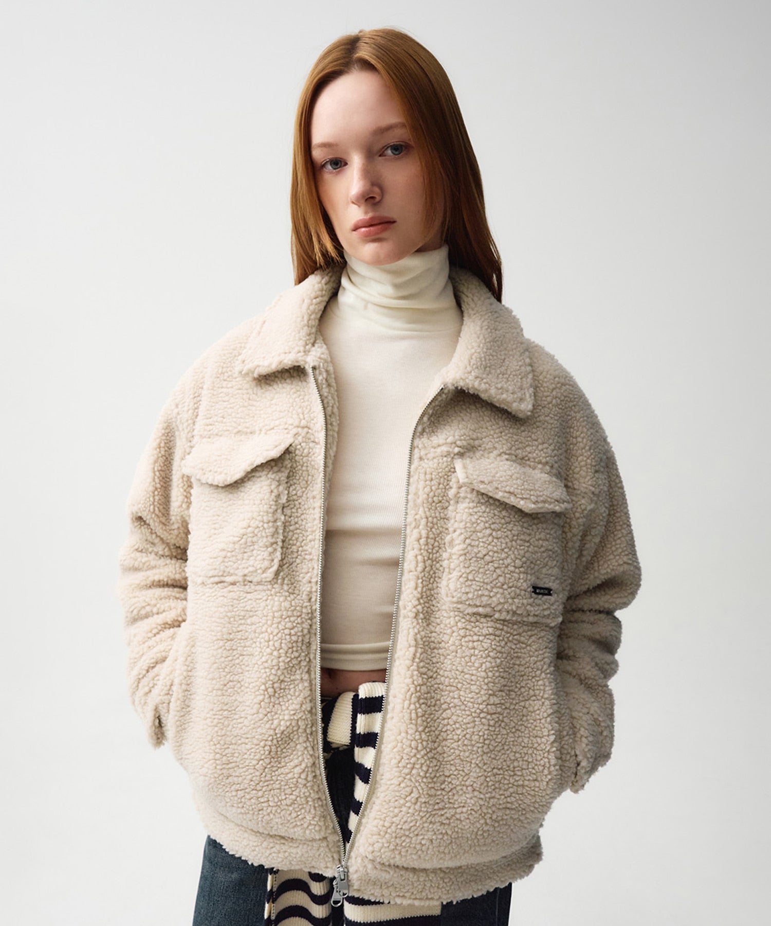 Marithe & Francois Girbaud - Nu Week Fur Oversized Zip-up Jacket (Sand) product image 1 | TRAB K-Fashion Australia