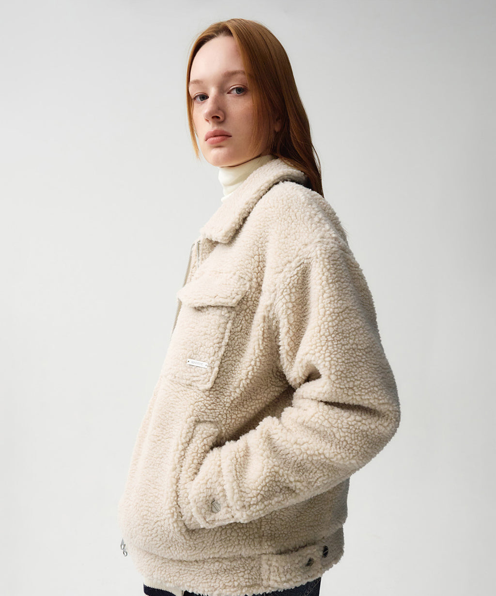 Marithe & Francois Girbaud - Nu Week Fur Oversized Zip-up Jacket (Sand) product image 2 | TRAB K-Fashion Australia